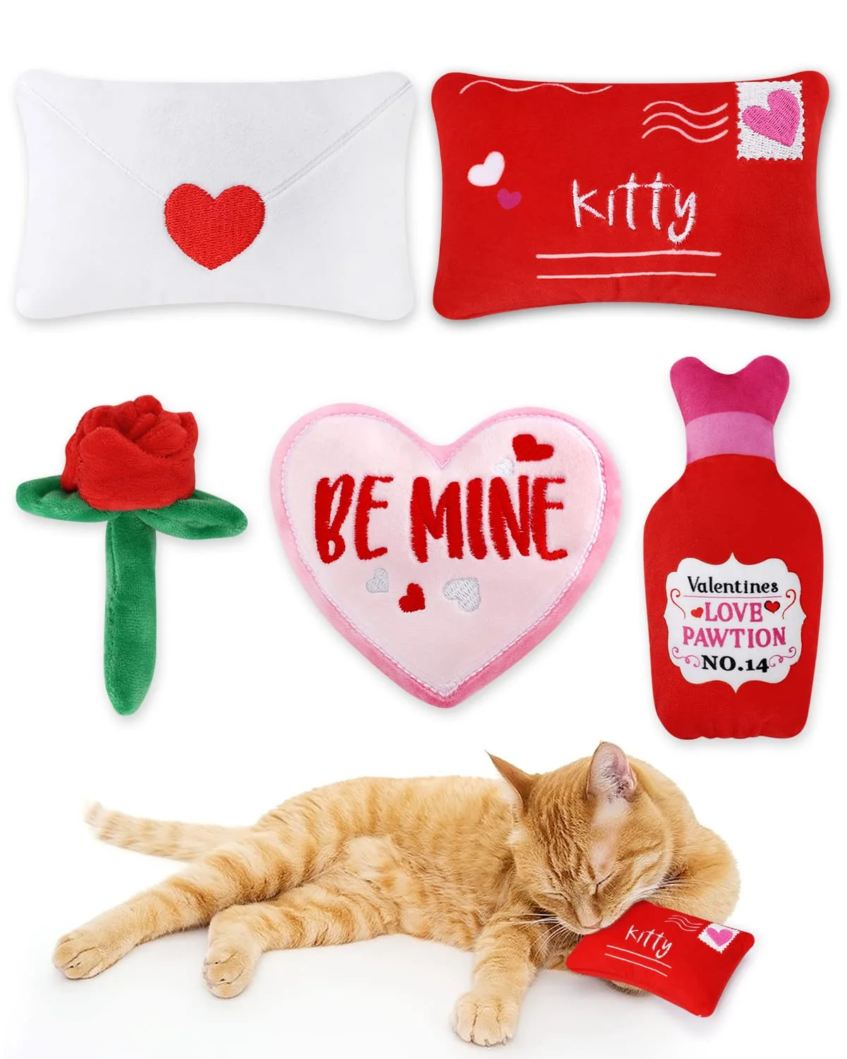 Convenient CiyvoLyeen Valentine’s Day Catnip Toys — Set of 5 Plush Cat Toys for Cats Carefully Designed