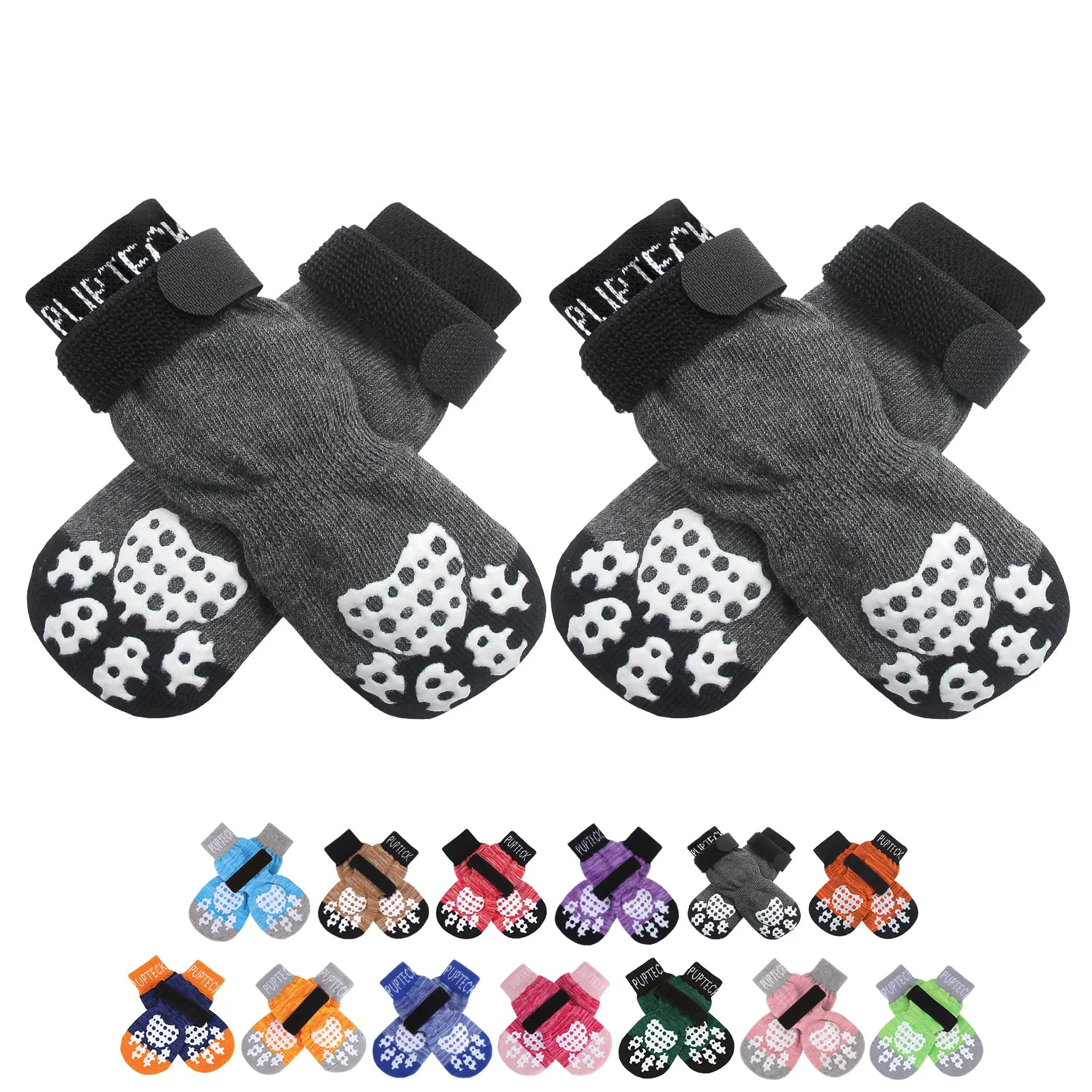 Environmentally Friendly PUPTECK Anti-Slip Dog Socks with Double-Sided Grips – XL Grey Excellent