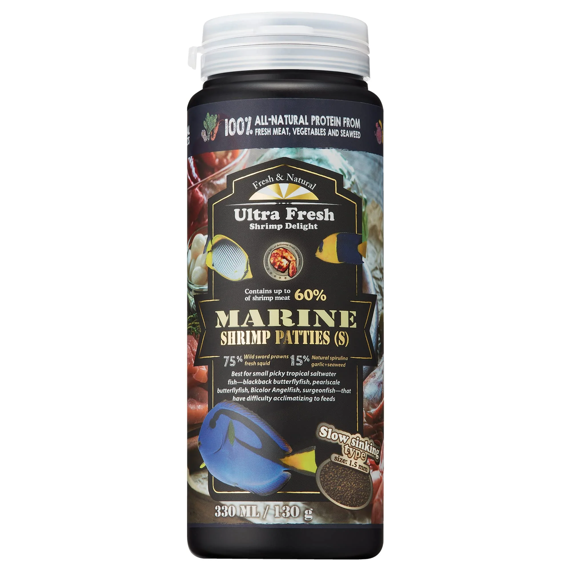 Crafted Ultra Fresh Marine Fish Food 75 Sword Prawns Squids Color Enhancement for Small Saltwater Fish 4.56oz High-Performance