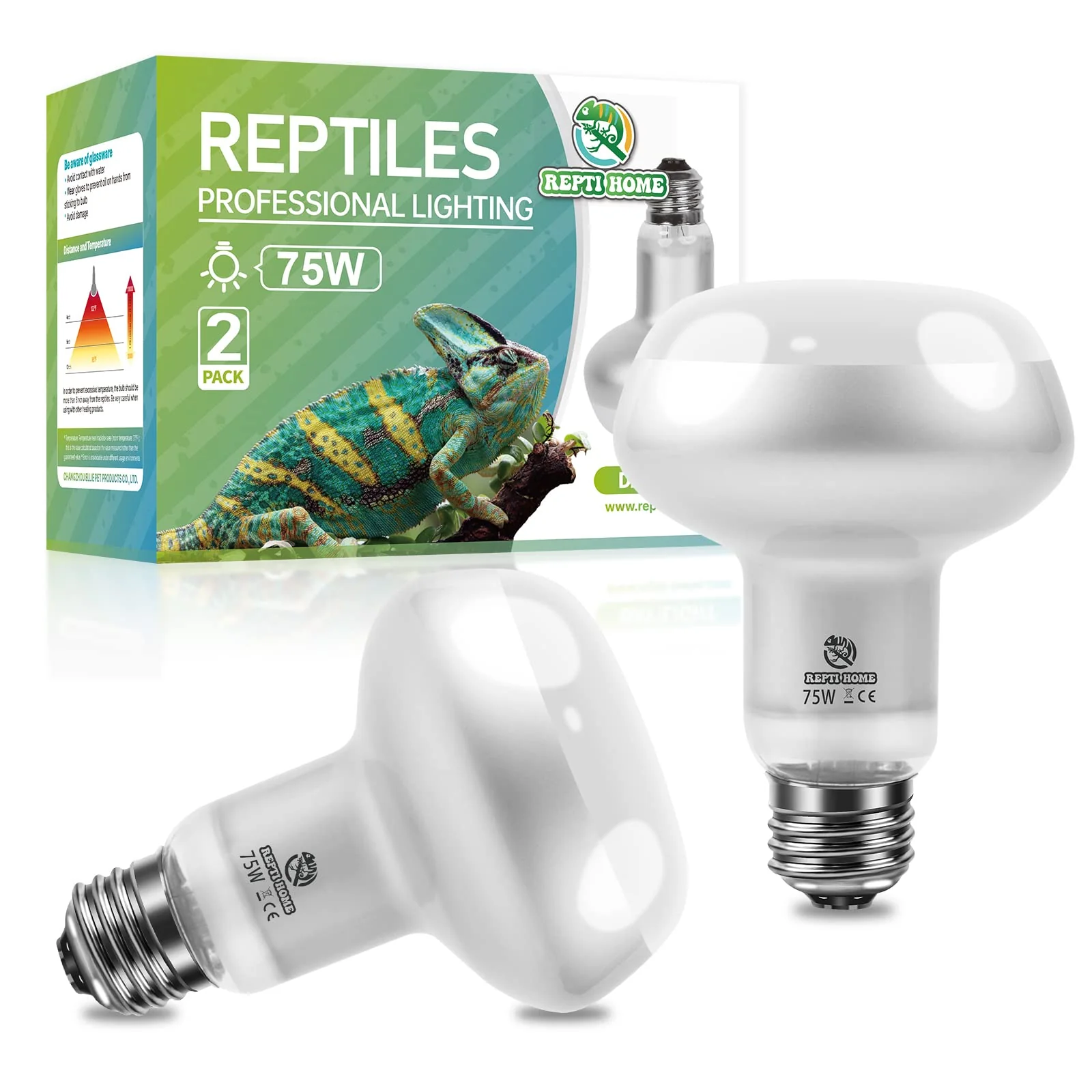 Easy-to-Use REPTI HOME Reptile Heat Lamp 2-Pack 75W – UVA Baskings Bulbs for Bearded Dragons Turtles Lizards World-Class