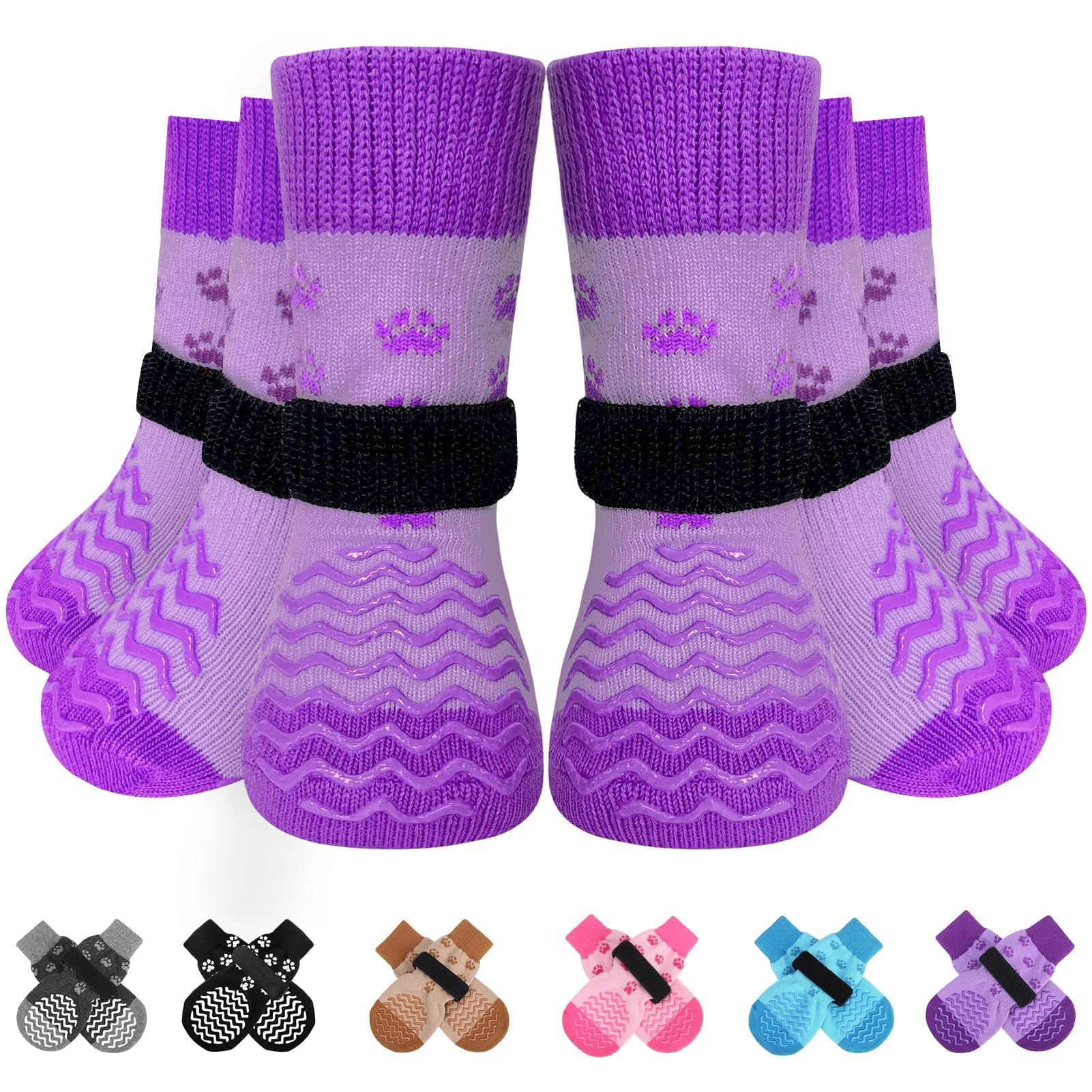 Versatile EXPAWLORER 6-Pack Anti-Slip Dog Socks with Grippers — All-Weather Paw Protection XL Premium Material