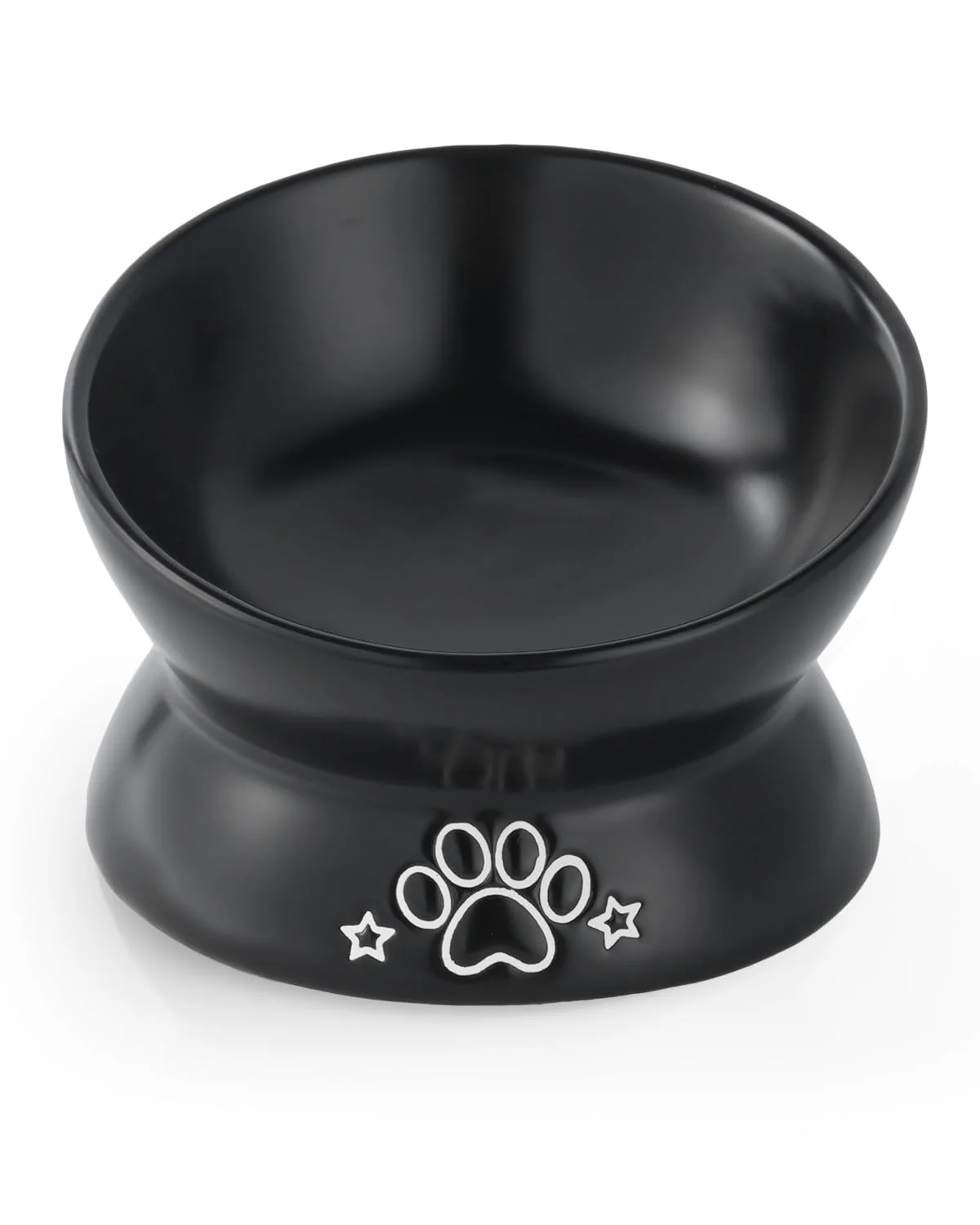 Sophisticated LoeJan d Cat Food Bowl — 5oz Ceramic Raised Tilted Bowl for Small Pets Black Pattern Environmentally Friendly
