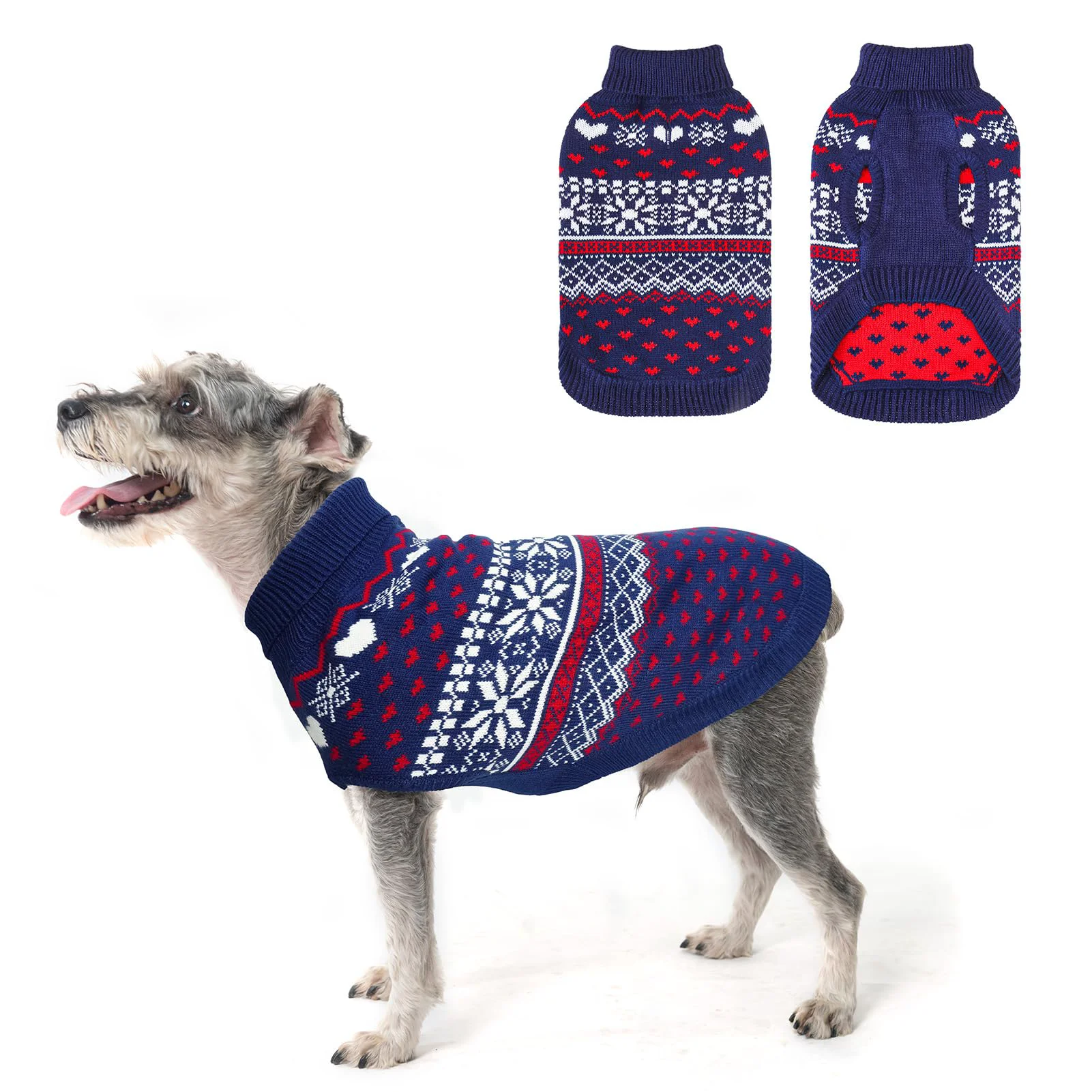 Smart SCENE Small Dog Sweater – Soft Warm Turtleneck Knit Navy Blue Enhanced