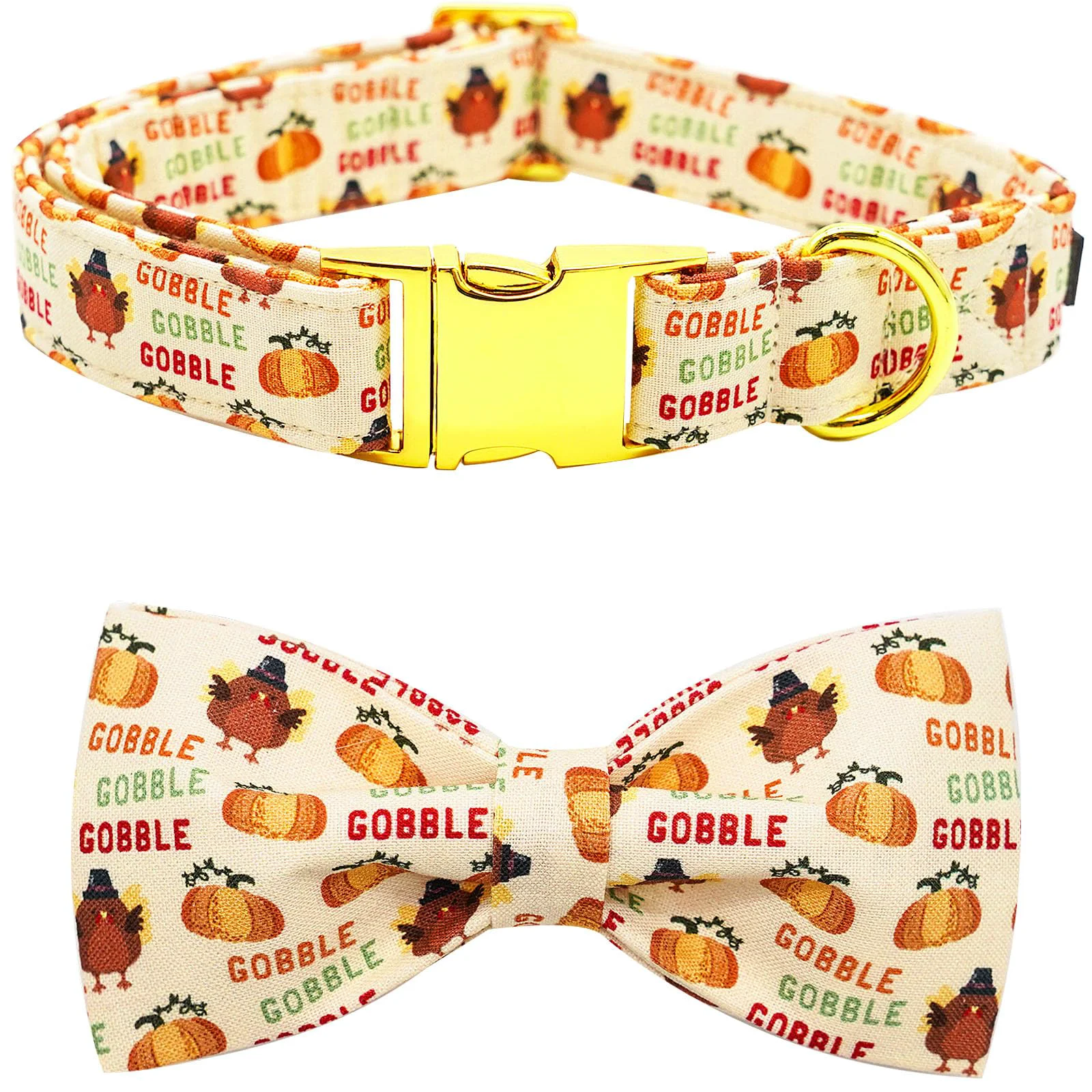 Secure Bobo Rainbow Dog Collar with Removable Bowtie – Thanksgiving Turkey Print Adjustable for X-Large Dogs Recyclable
