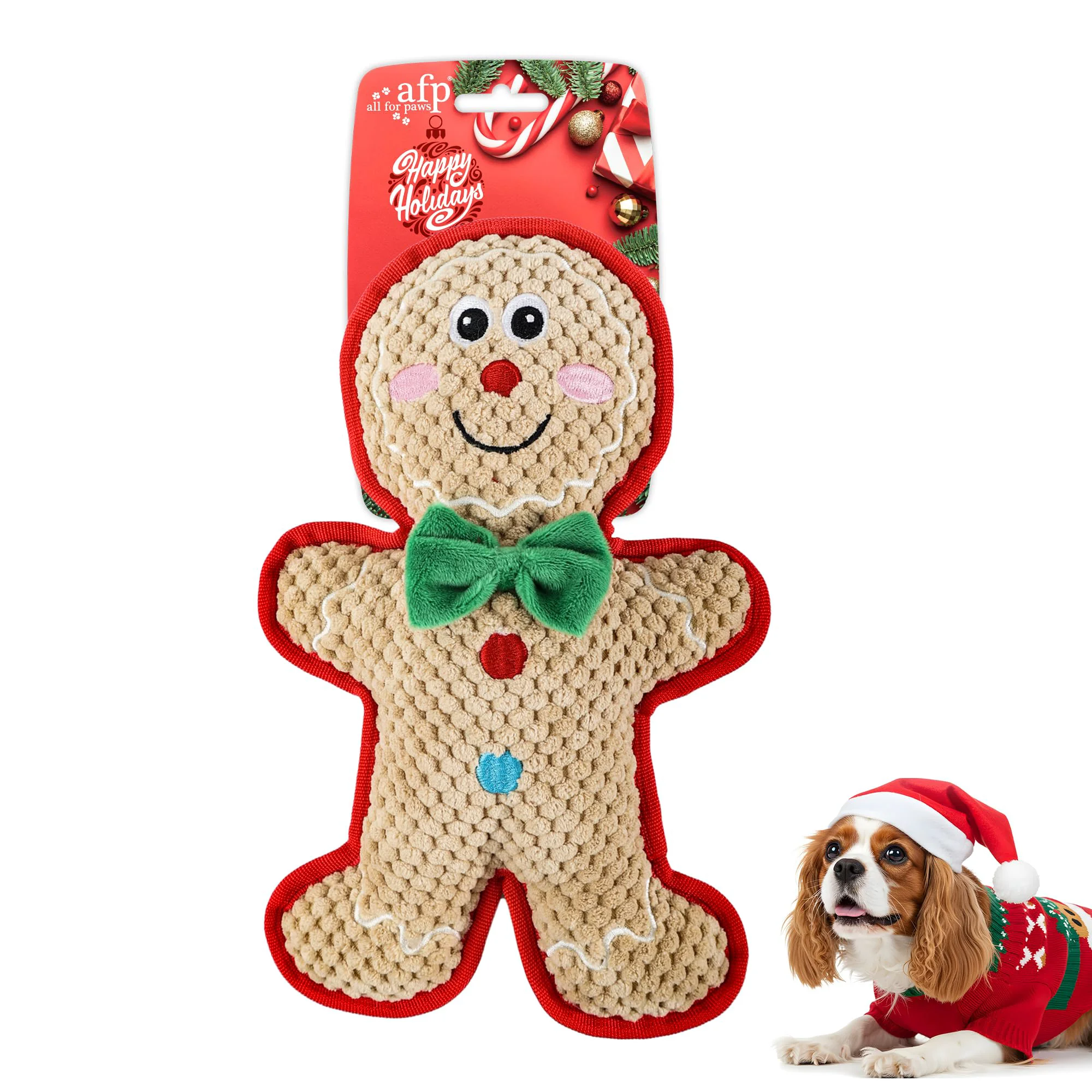 Certified ALL FOR PAWS AFP Christmas Gingerbread Dog Toy – Durable Plush with Tough Liner Squeaker High-End