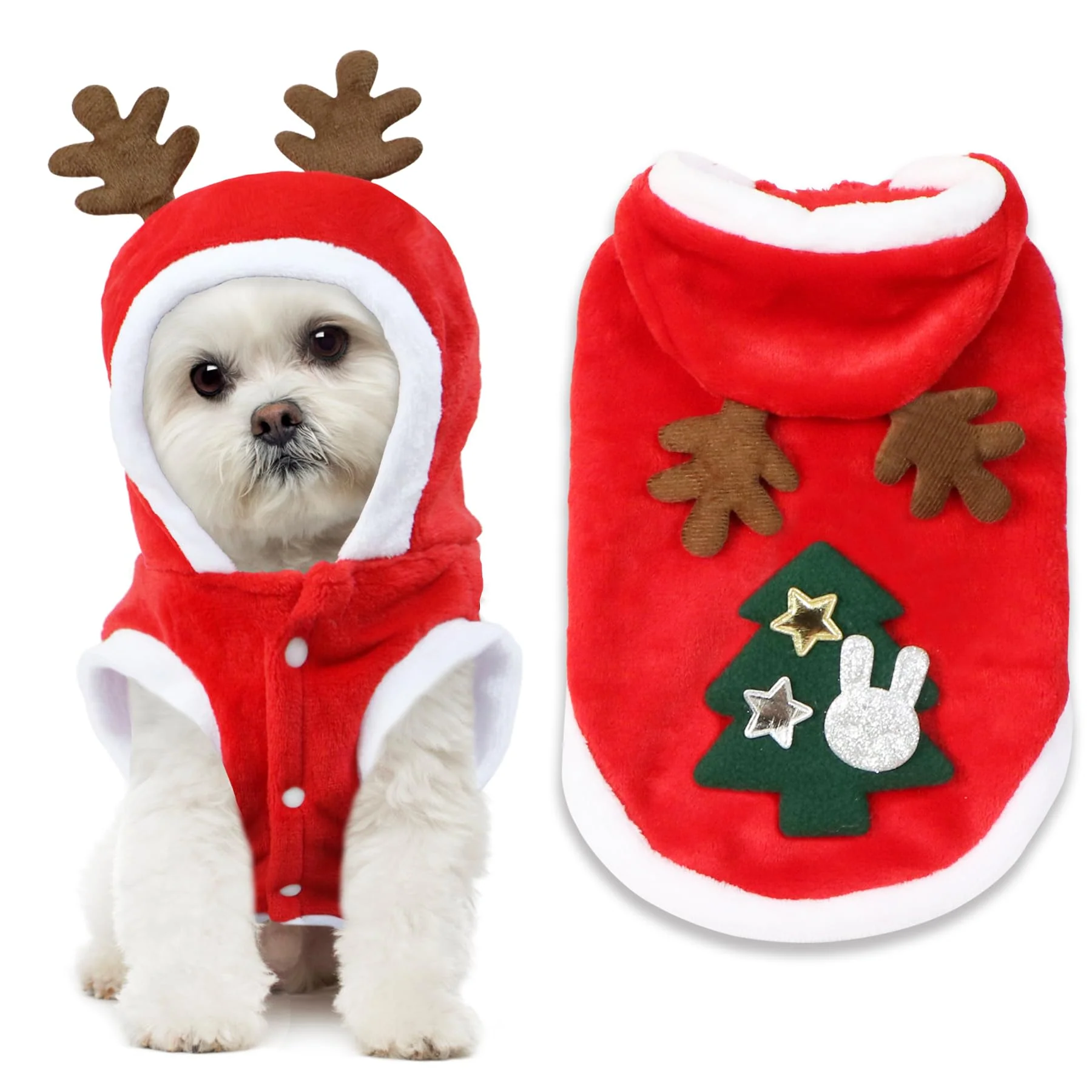 Specialty GOYOSWA Dog Christmas Outfit – Elk Antlers Hoodie Vest Costume for Small to Medium Dogs Cats Responsible