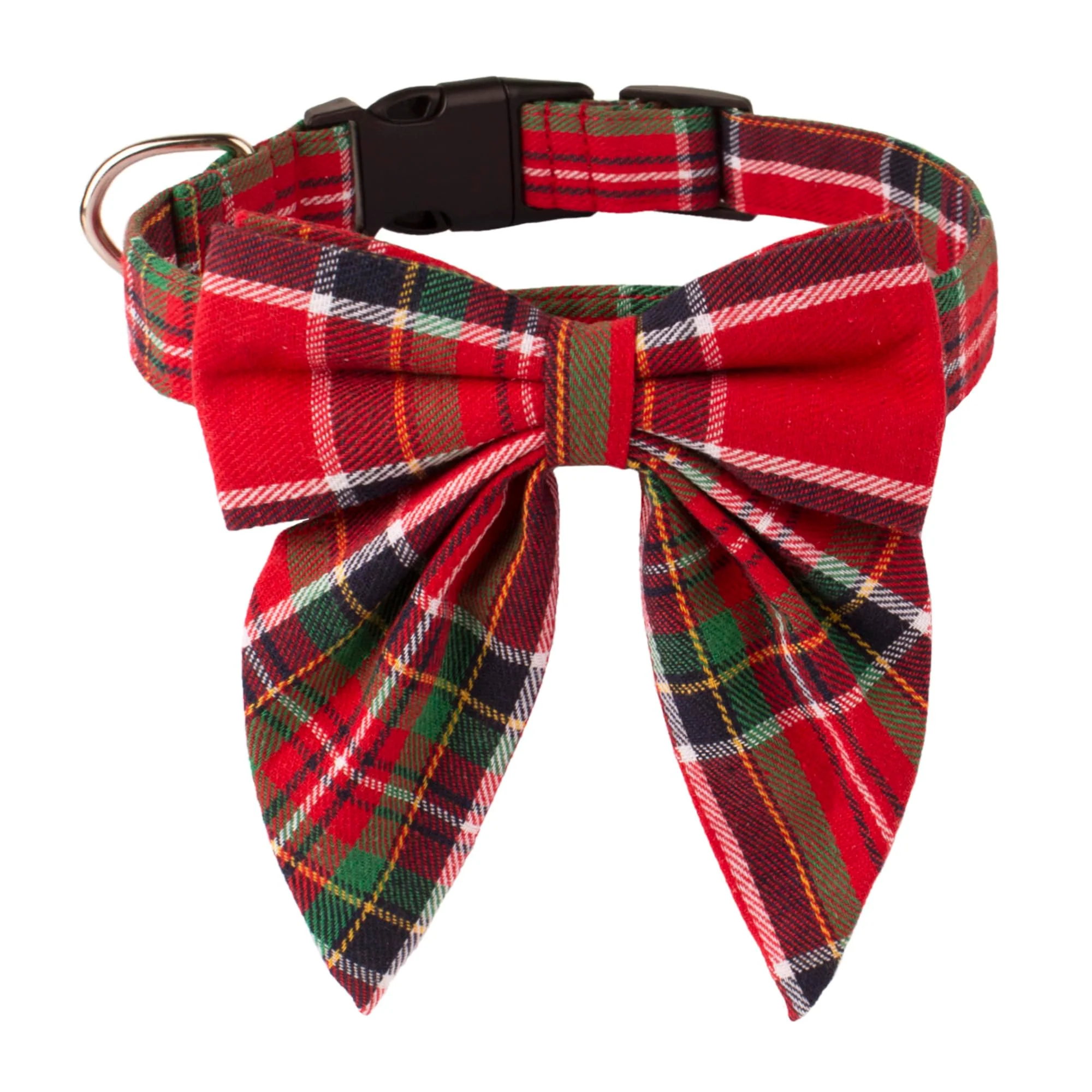 Authentic ADOGGYGO Christmas Dog Collar with Bow – Adjustable Red Green Plaid Bowtie Official