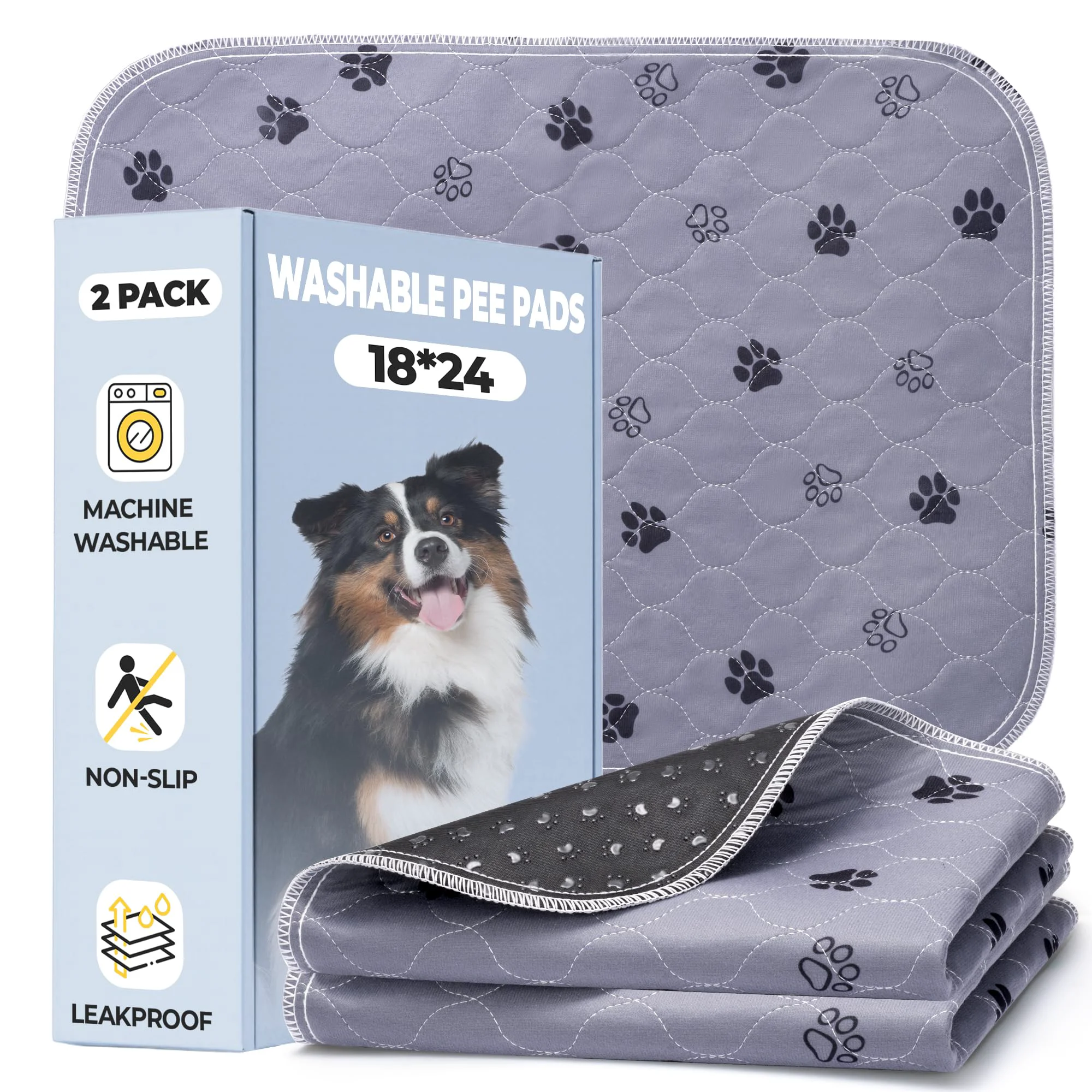 Prestigious Fostanfly Reusable Puppy Pads – 2-Pack 18×24 Washable Absorbent Leakproof Non-Slip Training Mats Expertly Made
