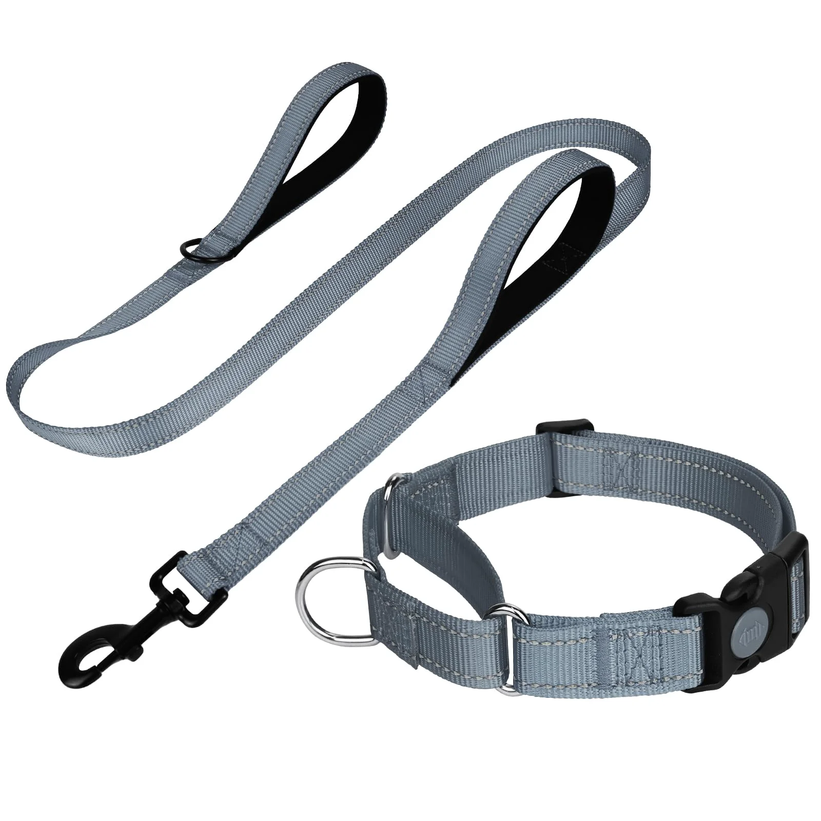 World-Class FunTags Reflective Martingale Collar 5ft Leash Set for Dogs – Grey Size S Breathable