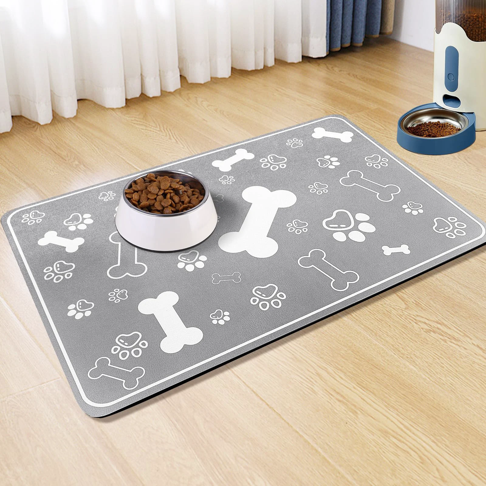 Green Voanos Pet Feeding Mat 12×18 Grey – Ultra Absorbent Non-Slip World-Class
