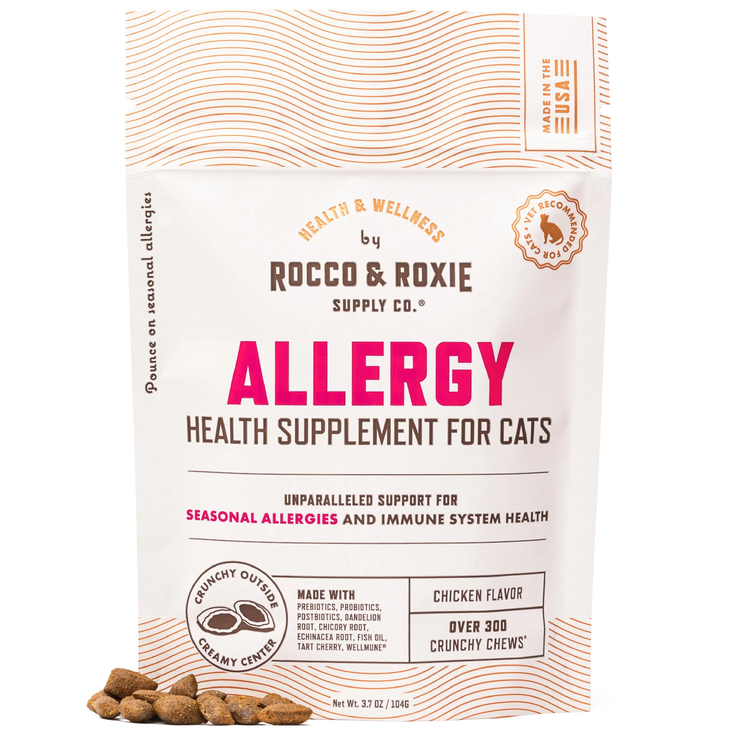 Pure Rocco Roxie Seasonal Allergy Relief for Cats — Probiotics Tart Cherry Fish Oil Authentic