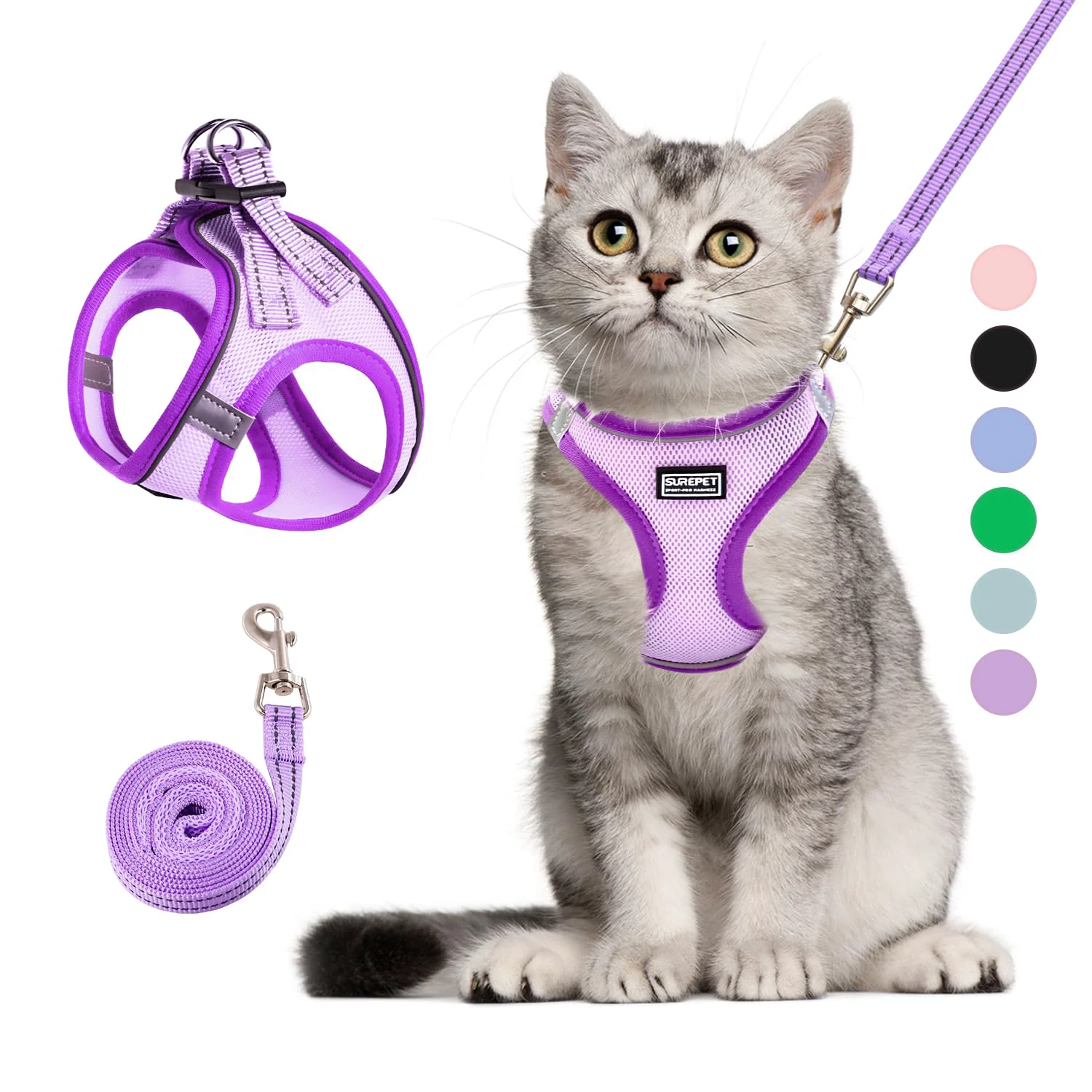 First-Class Betmaypet Cat Harness and Leash Set – Escape-Proof Reflective Vest for Cats Purple L Advanced