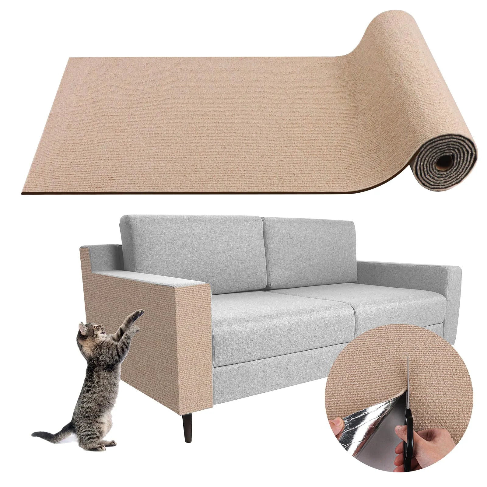 Sustainable LSGCQ Climbing Cat Scratcher Mat – 78.7 x 15.8 Self-Adhesive Beige Carpet Pad for Cat Trees Furniture Casual