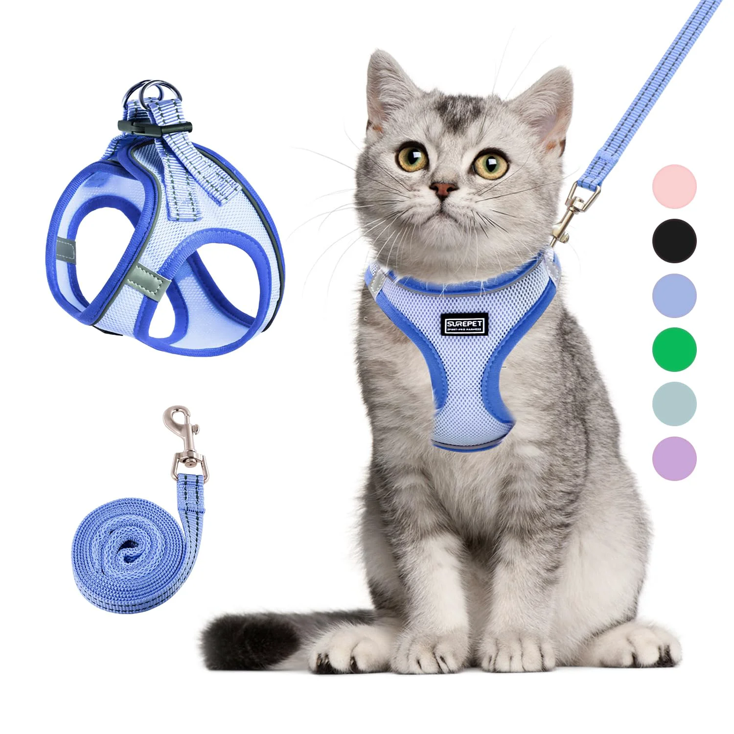 Sustainable BETMAYPET Cat Harness Leash Set – Escape-Proof Reflective Breathable Blue XXS Functional