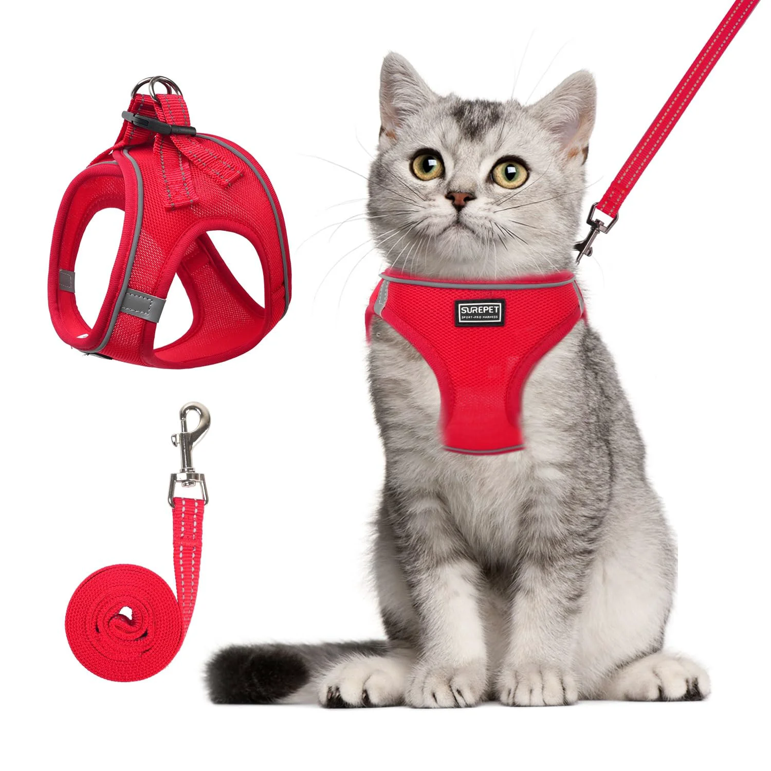 Smart Betmaypet Cat Harness and Leash Set – Escape-Proof Reflective Soft Breathable Mesh Red S Healthy