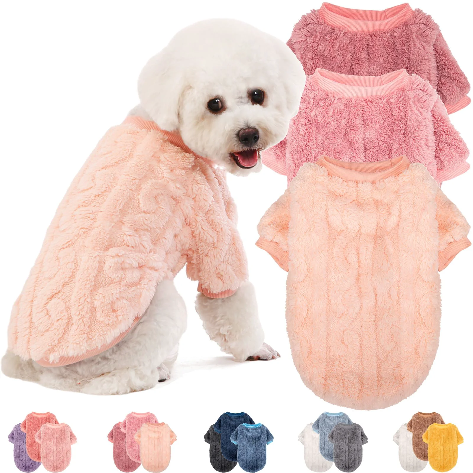 Optimized JAMPAYANG 3-Pack Dog Sweaters for Small Dogs Cats – Warm Knit Tops in Peach Dark Pink Light Purple High-Performance