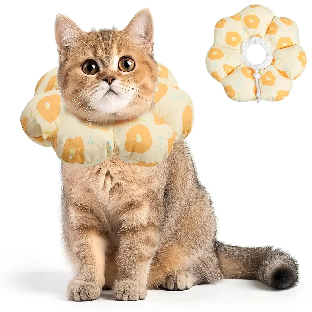 Carefully Designed ComSaf Cat Cone Collar Soft – Gentle Recovery E-Collar for Cats Kitten Healing Yellow Flowers Genuine