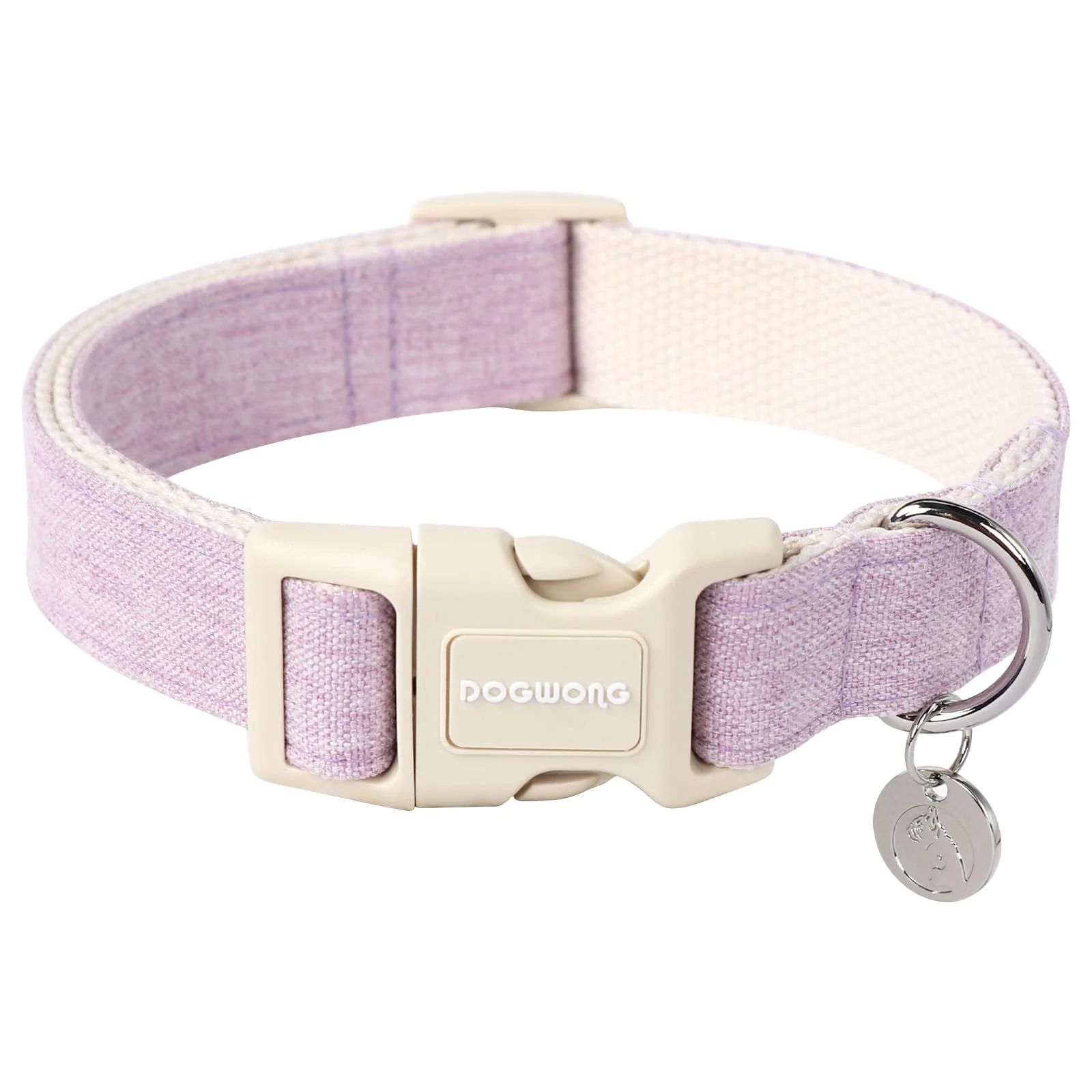 Fashionable DOGWONG Cotton Hemp Dog Collar – Heavy-Duty Adjustable Soft Natural Fabric Purple Artisan