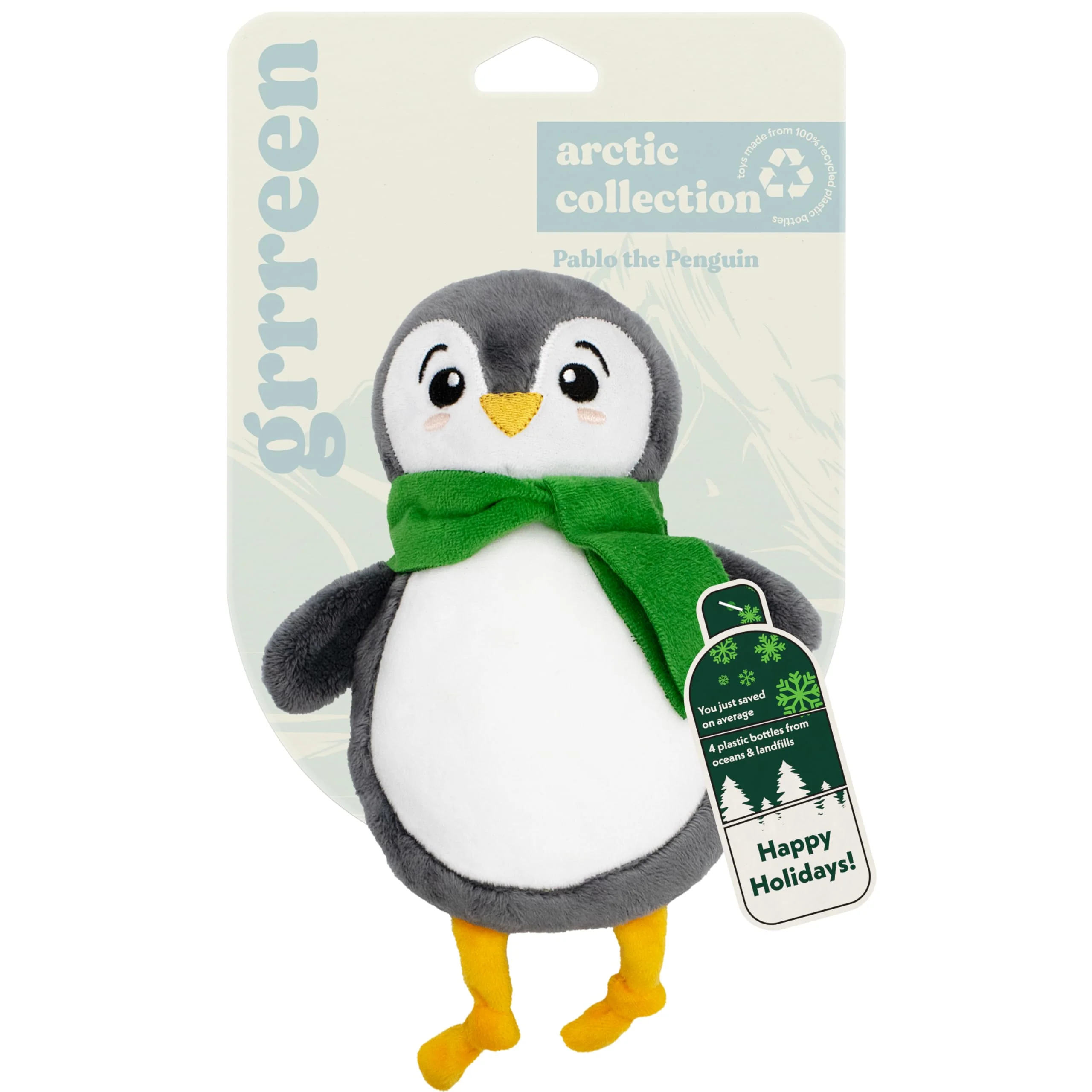 Authentic GRRREEN Dog Toys Holiday Penguin Plush for Medium Dogs Eco-Friendly Easy to Clean Genuine