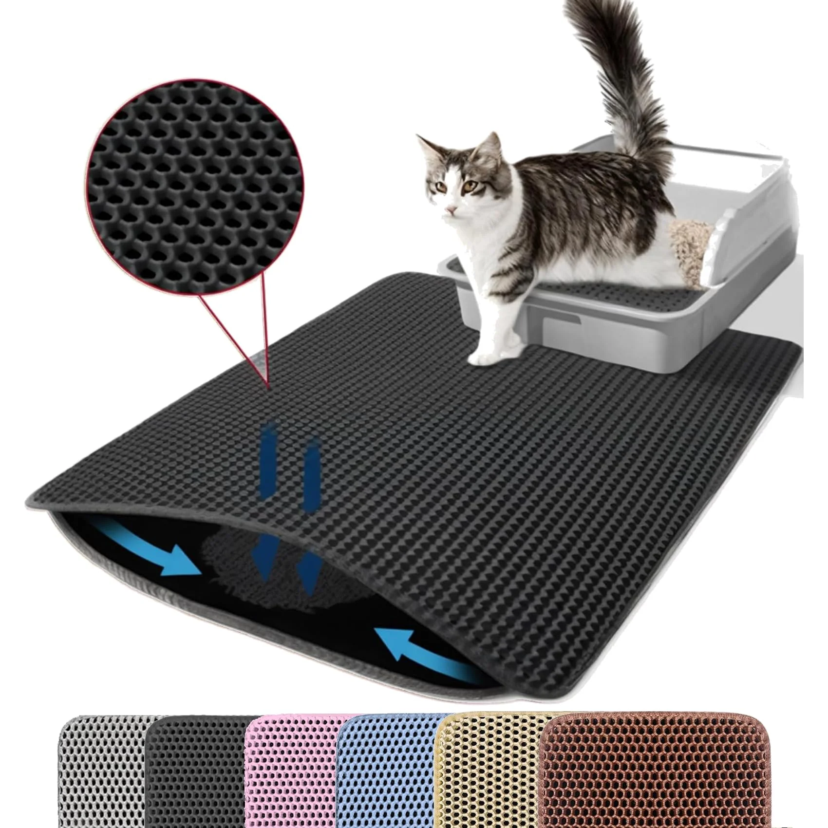 Eco-Friendly Petinstinct Cat Litter Mat 24x18in Double-Layer Honeycomb Non-Slip Urine-Proof Relaxed
