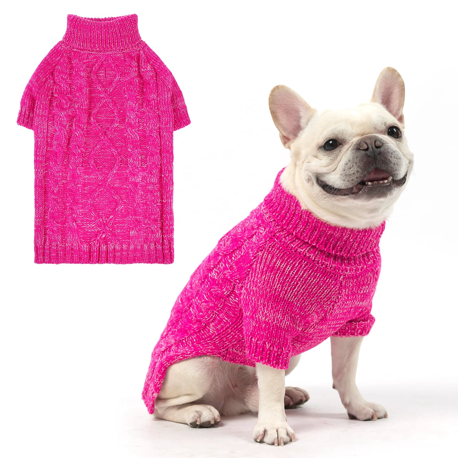 Specialty KOOLTAIL Dog Sweater – Small to Large Dogs Rose SM Turtleneck Cable Knit Winter Coat with Leash Hole Original