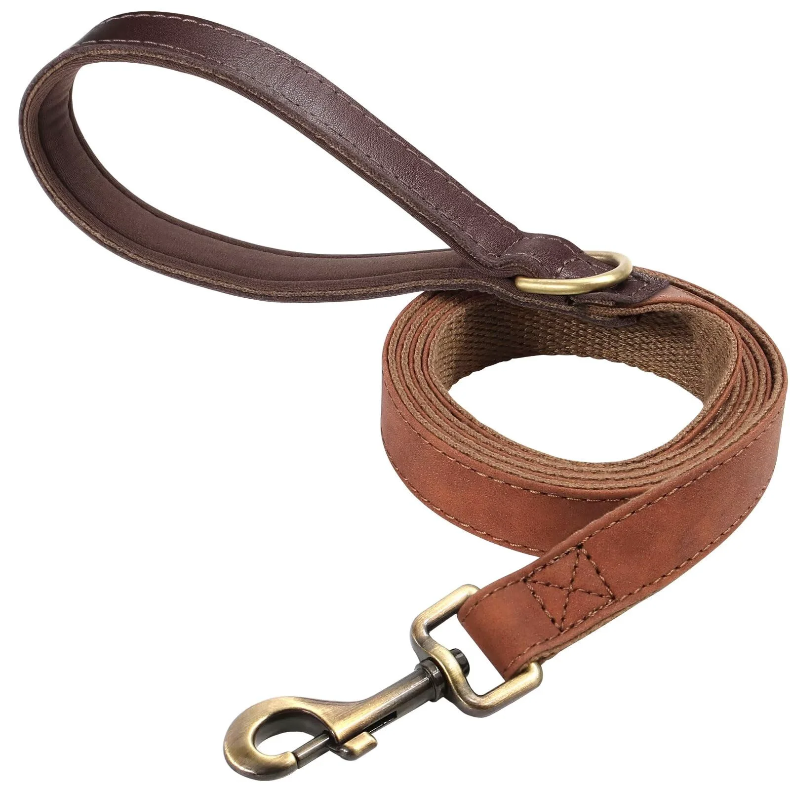 Professional Didog PU Leather Dog Leash 4.5ft – Padded Handle 360° Clasp Durable Faux Leather Brown Responsible