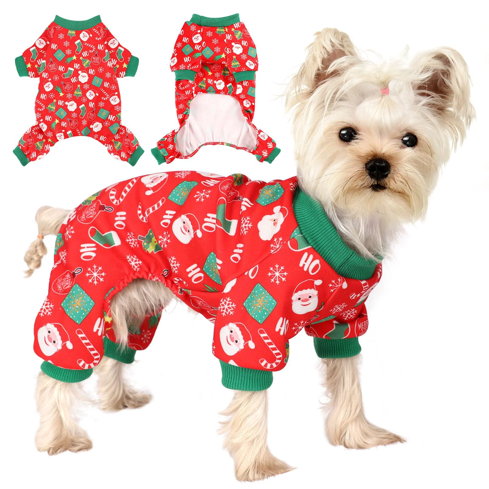 Green Sebaoyu Dog Christmas Pajamas for Small Dogs Red M Soft Velvet Holiday Jumpsuits Exceptional