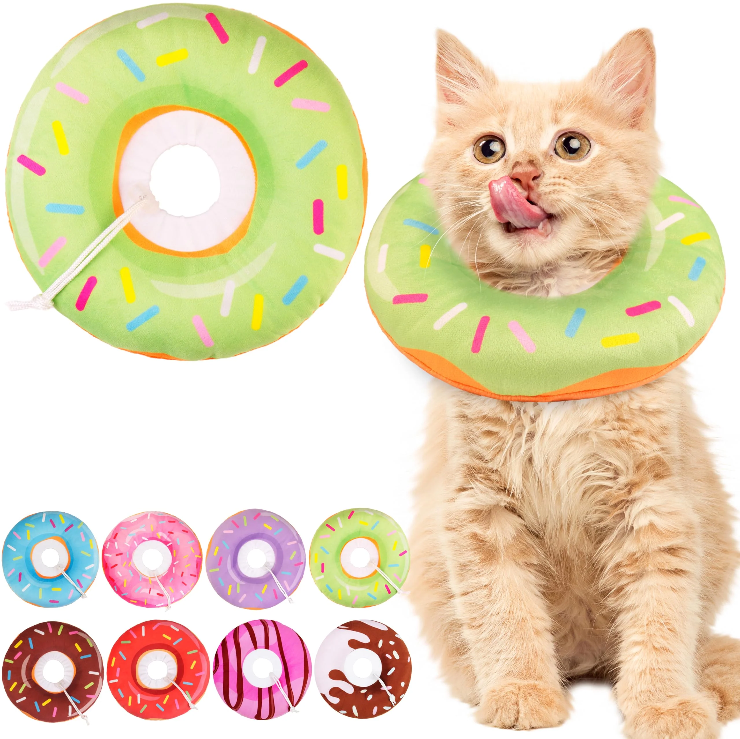 High-Performance WONONE Cat Donut Collar Soft – Lightweight Adjustable Recovery Cone for Cats Green Small Trendy