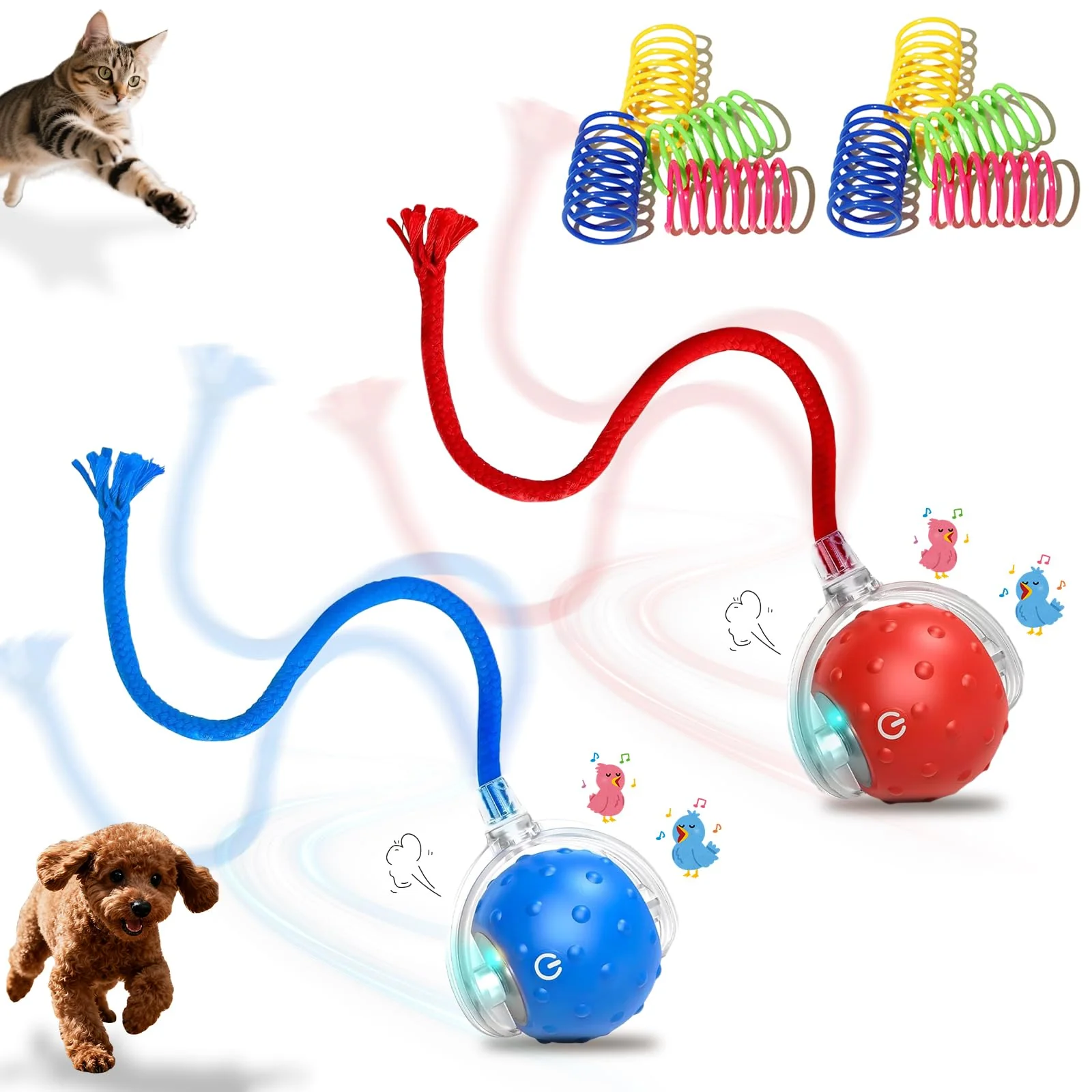 Advanced Petayouj 2-Pack Interactive Cat Toy Ball for Indoor Cats Small Dogs – Obstacle Avoidance Bird Chirps Long-Lasting