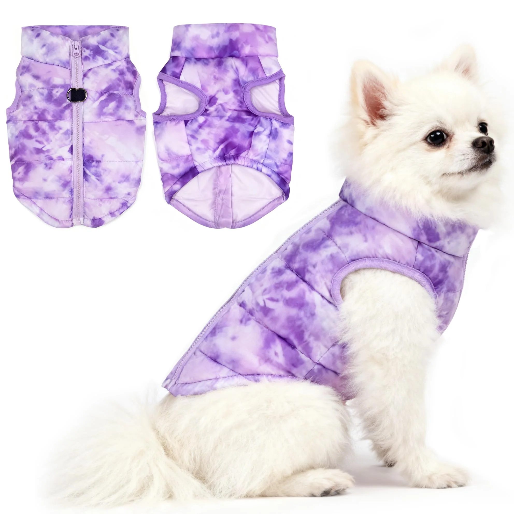 Healthy Idepet Patchwork Padded Coat with Leash Anchor — Tie-Dye Vest for Cats Small Dogs Natural