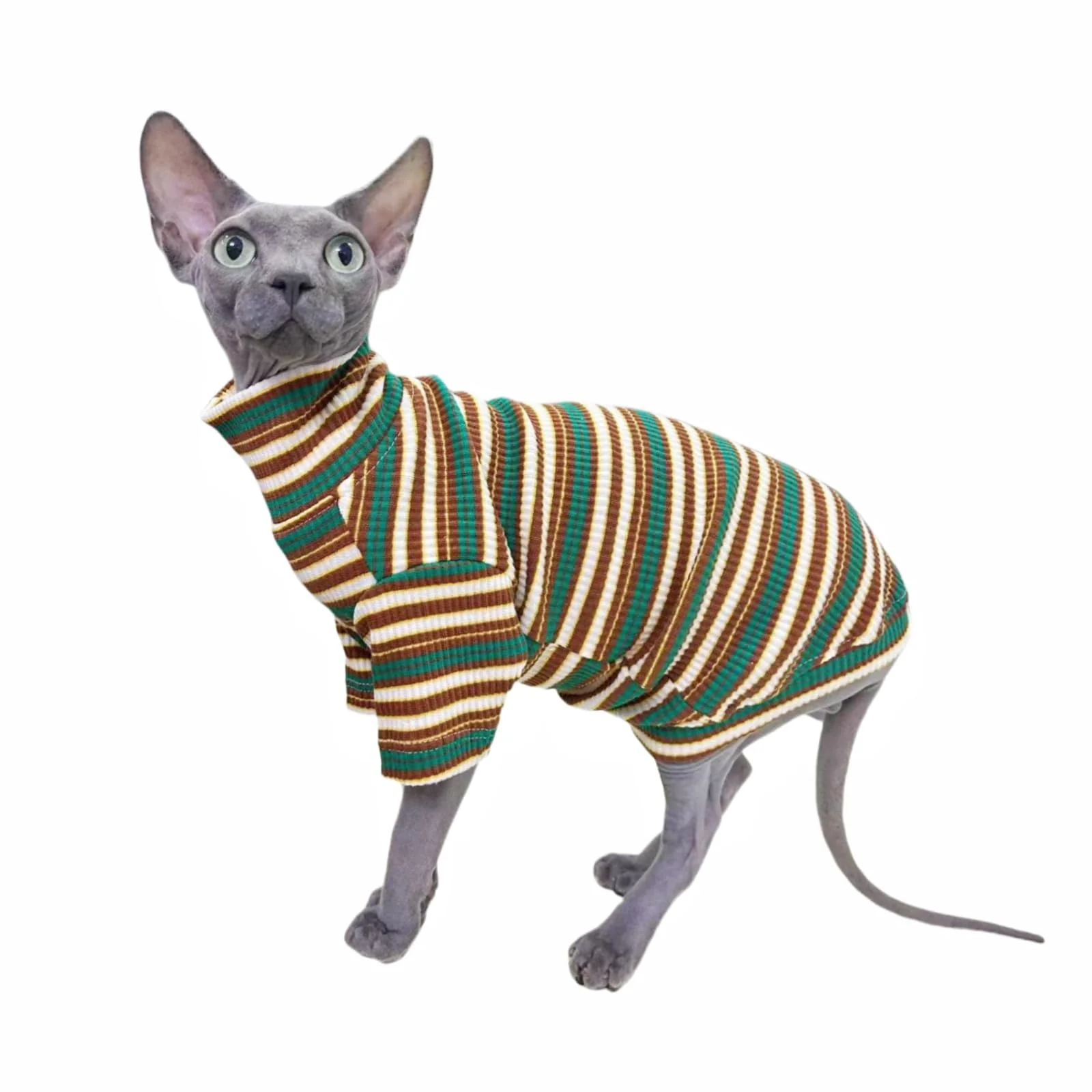 Secure Kitipcoo Turtle Neck Vintage Stripes Sphynx Hairless Cat Cotton T-Shirts – Four-Season Pet Wear Marsh XXL Lightweight