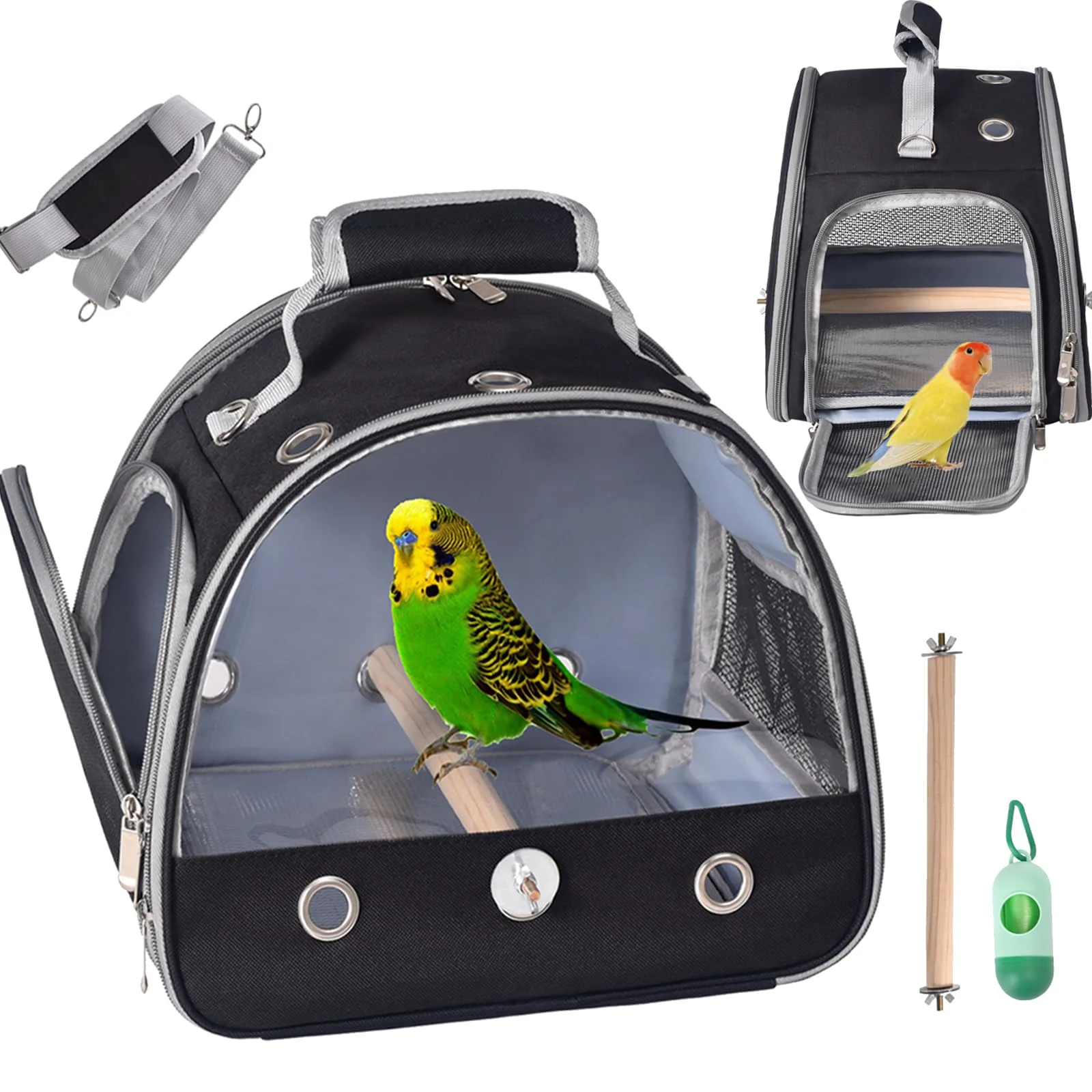 Crafted FCQQYWZ Bird Carrier with Stand Tray – Small Travel Cage for Parrots Parakeets Black Next-Generation