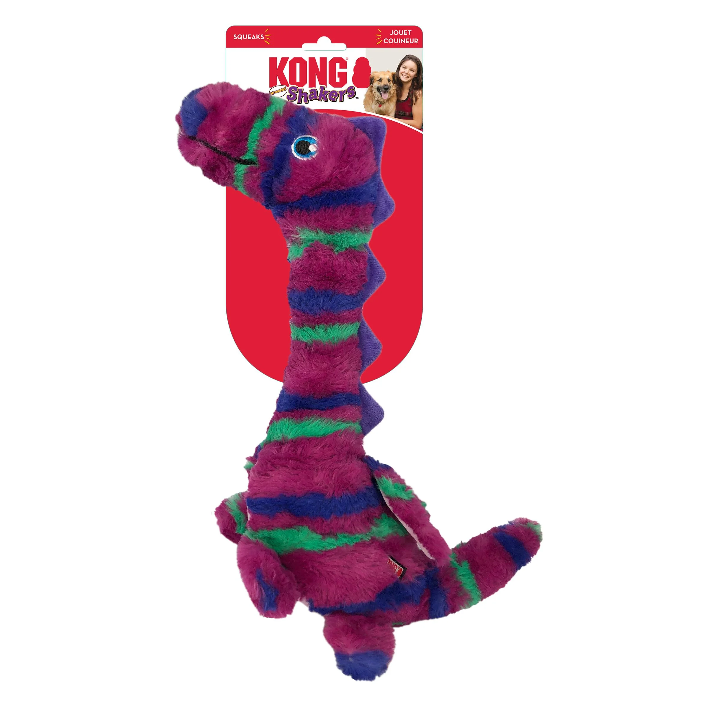 Solid KONG Shakers Honkers Dragon Plush Dog Toy Large Tug Shake Squeak Fun Consistent