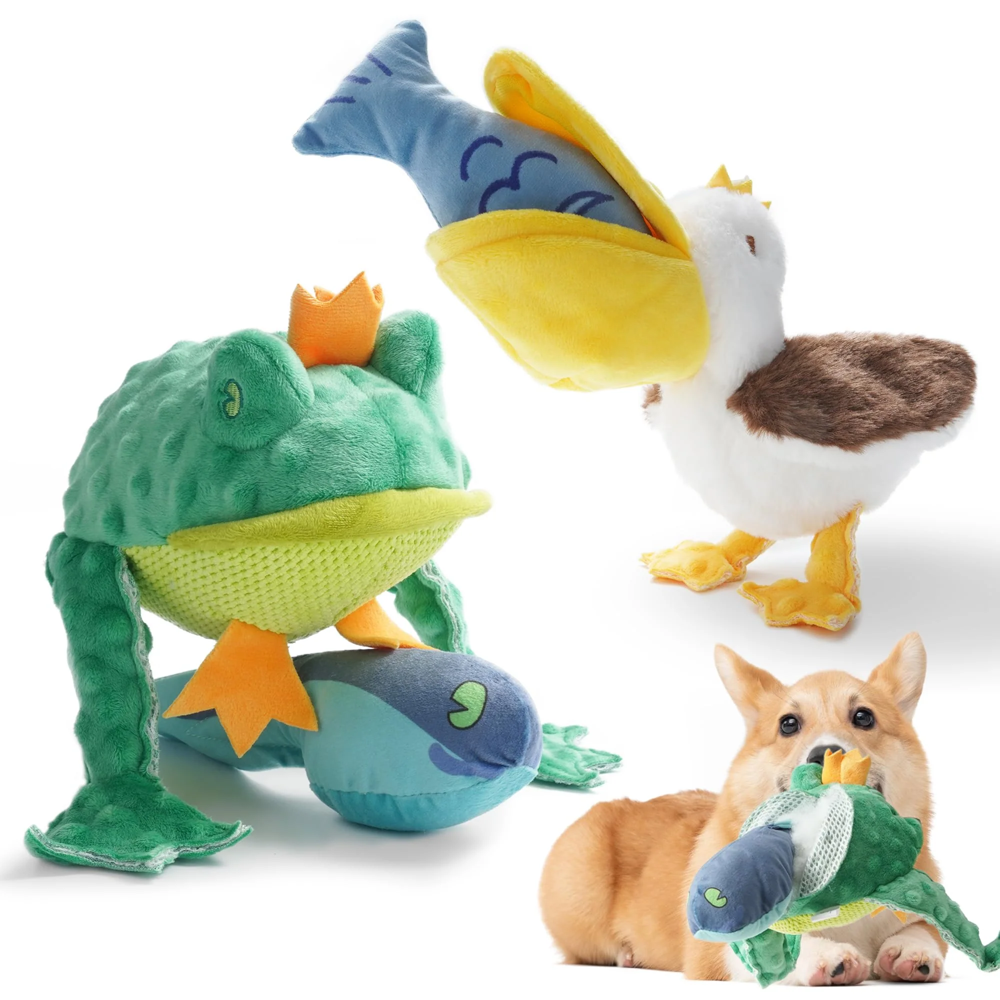 Proven Nocciola Rip Reveal Squeaky Dog Toys 2 Pack — Plush Frog Pelican Enrichment for Large Medium Dogs Genuine