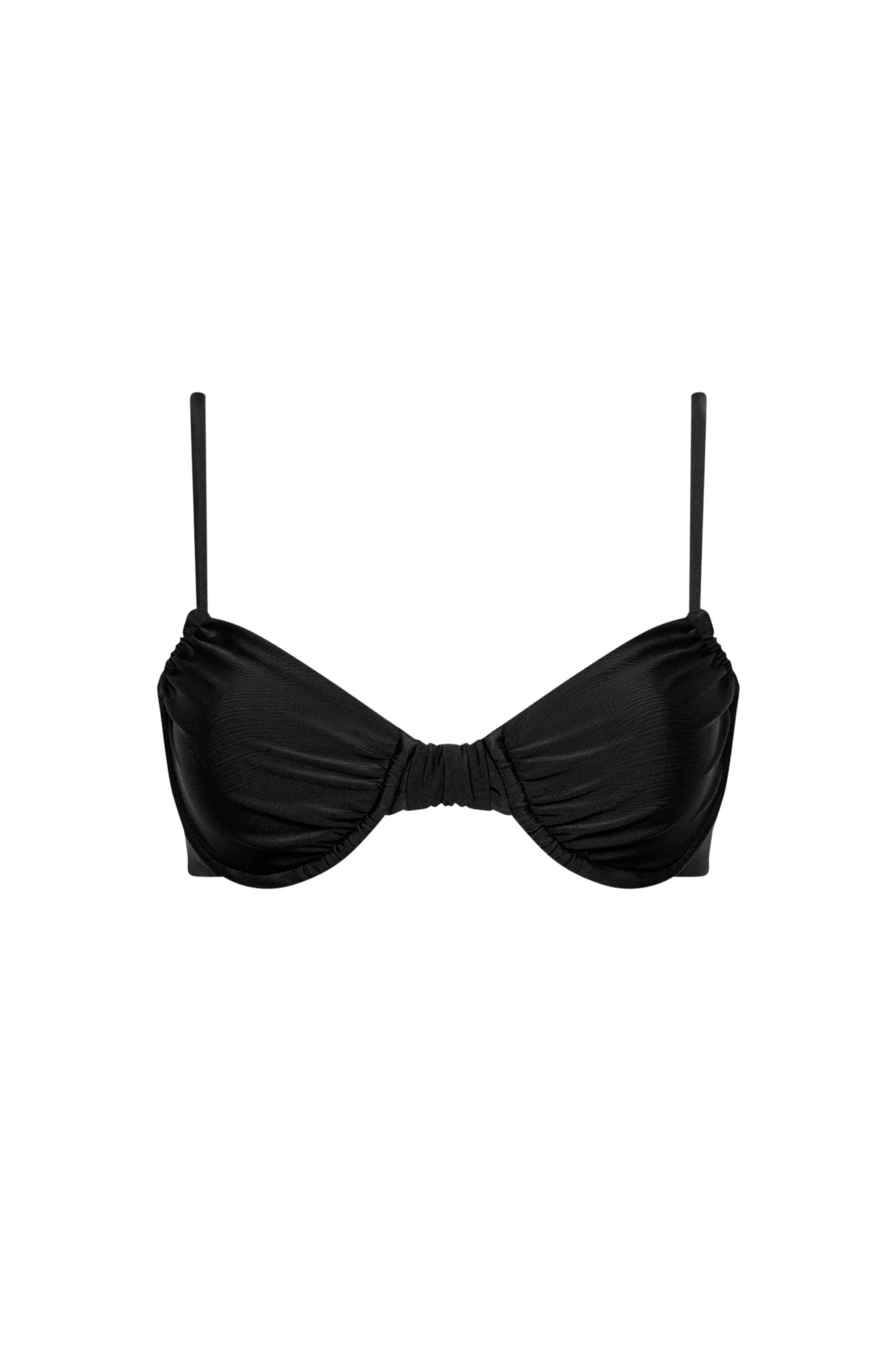 Traditional Capri Ruched Underwire Bikini Top – Black First-Class