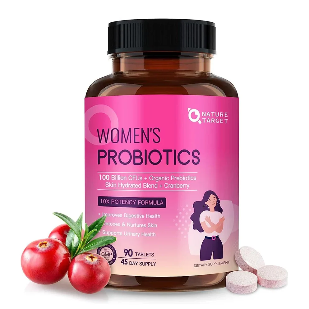 Responsible Women’s Probiotics 100B CFUs 21 Strains Cranberry D-Mannose Skin Hydration Blend Organic Prebiotics Cranberry Flavor 90 Tablets Soft
