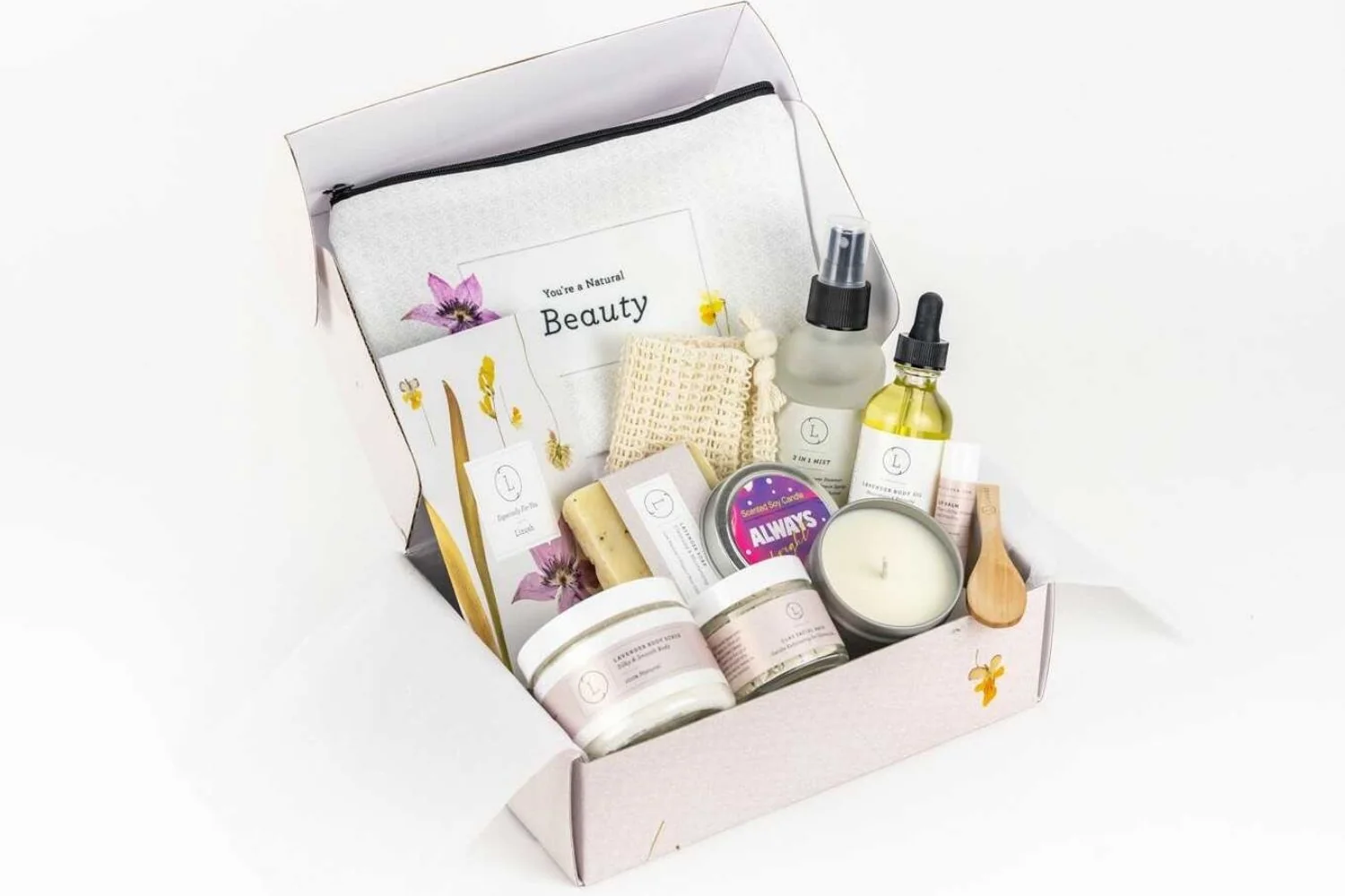 Convenient Lavender Spa Gift Box – Natural Handmade Bath Body Self-Care Set Fine