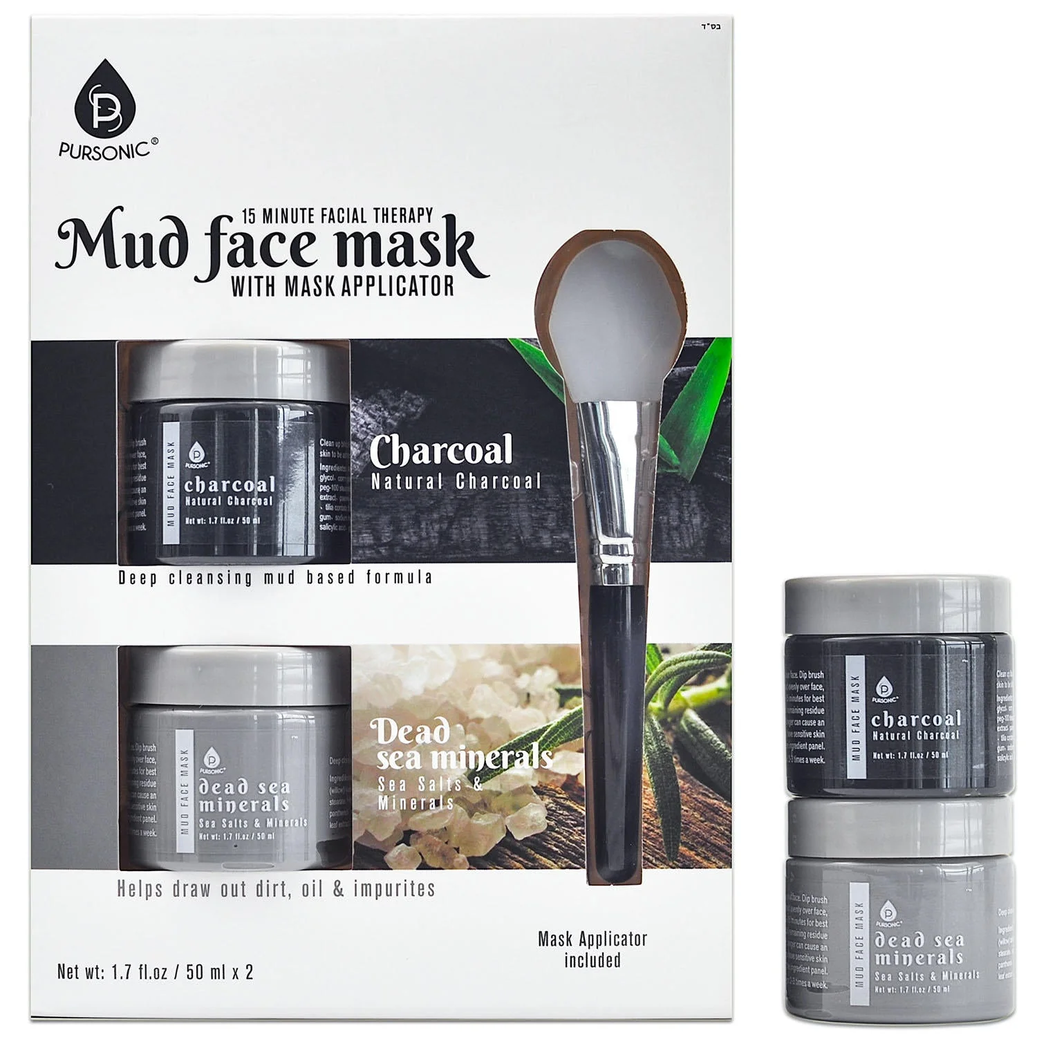Premium Material 2 Pack Facial Therapy Mud Face Mask with Mask Applicator Detailed