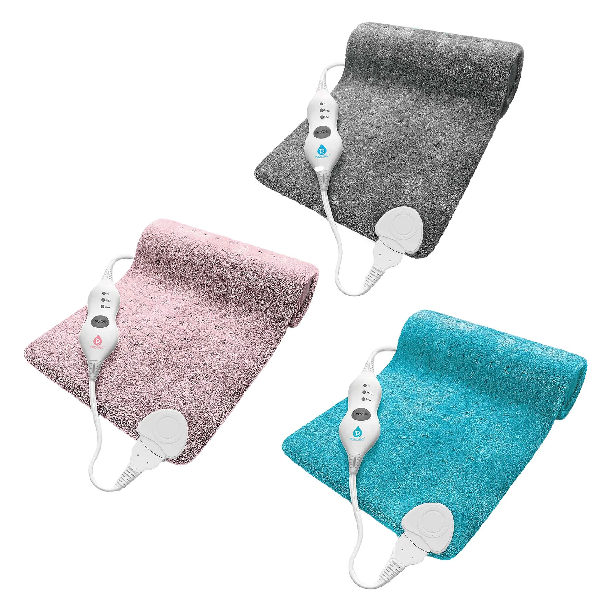 Trendy Pursonic Comfort Trio Heating Pad Set – Teal Pink Gray Superior