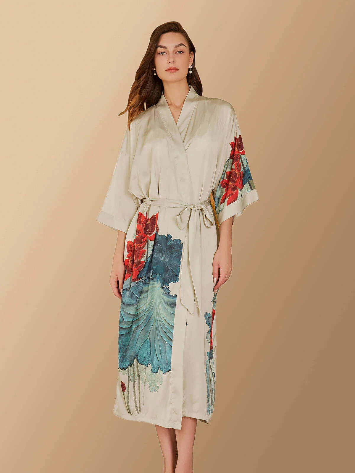 Modern Oriental Lotus Kimono Robe Efficient