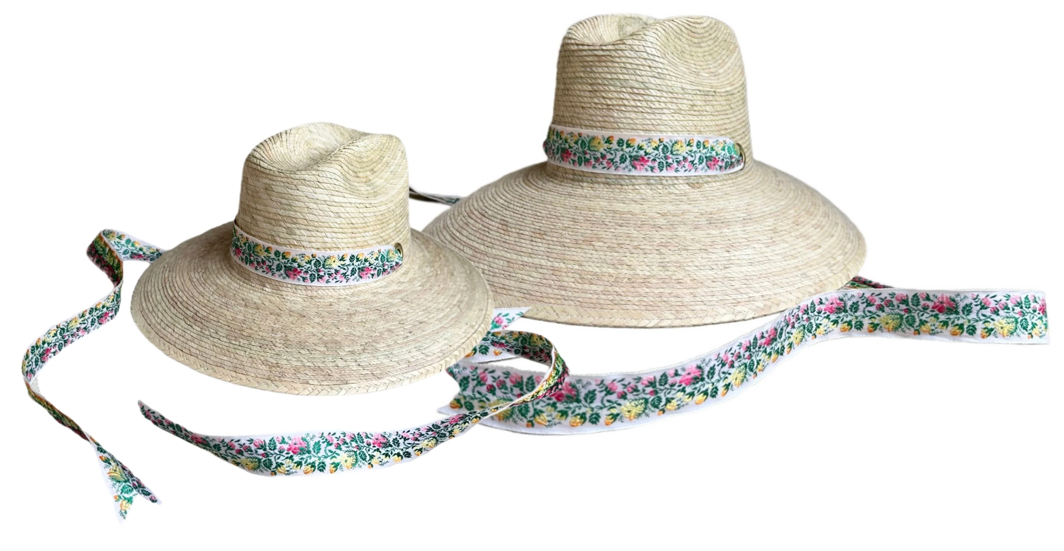 Solid Mommy Me Sun Hat Set – Hollyhock Petunia – Long Rainbow Rosebud Vintage Ribbon Elegant