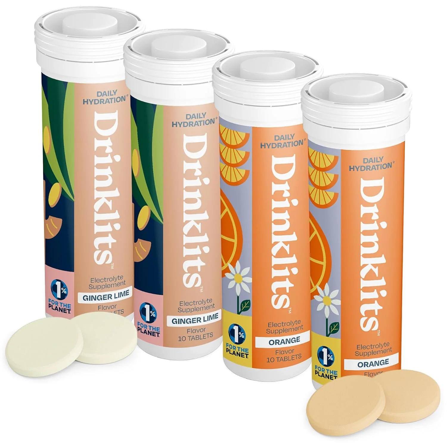 Sustainable Drinklits Ginger-Lime Orange Electrolyte Tablets Daily Hydration Combo – 4 Tubes 40 Servings Relaxed