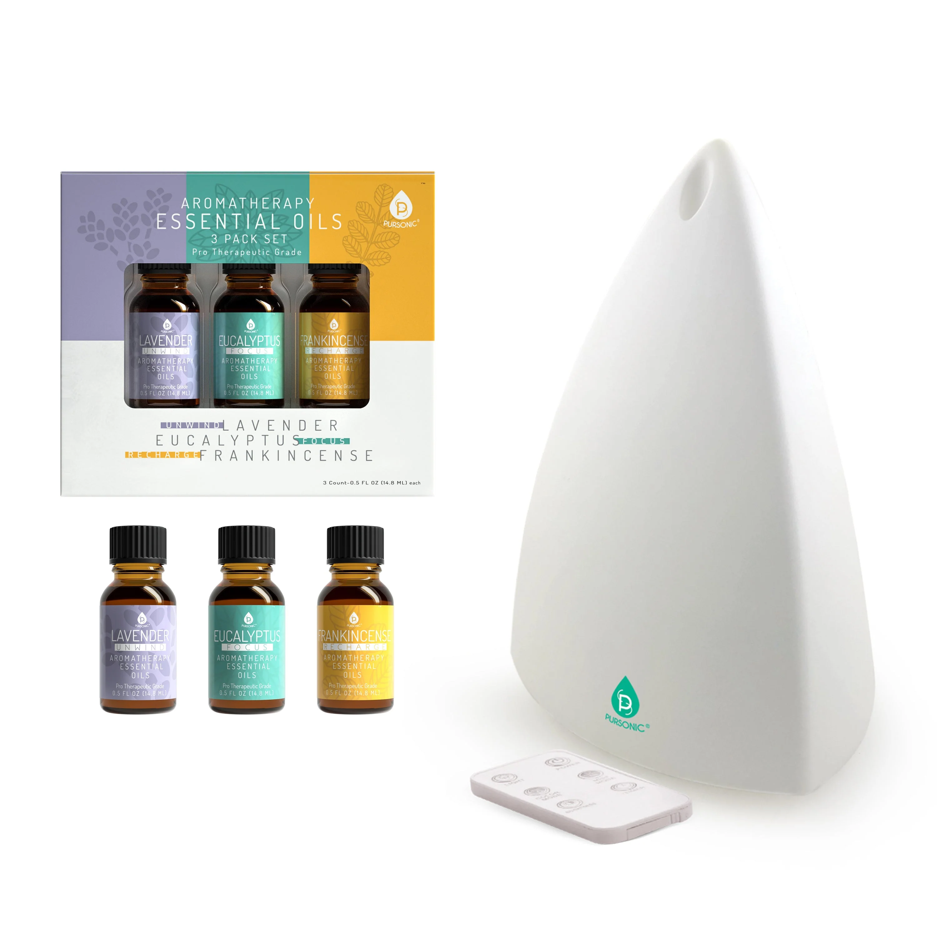 Reliable Pursonic Aromatherapy Diffuser Essential Oil Set -Ultrasonic Top 3 Oils Original Design