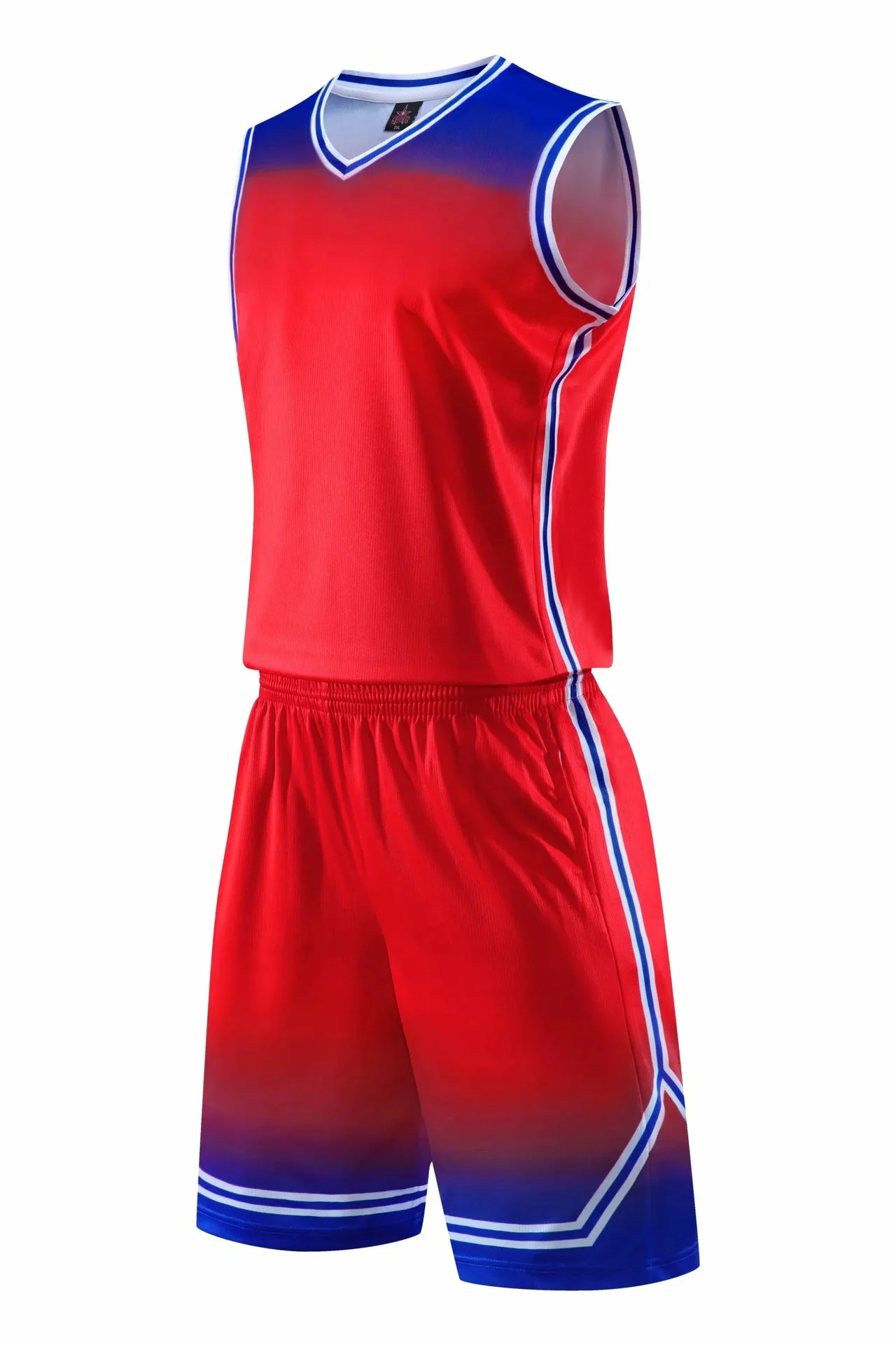 Authentic Gradient Basketball Uniform Sweat Absorbent Sports Suit Polyester Blend For Children And Adults Red Blue Purple White Breathable