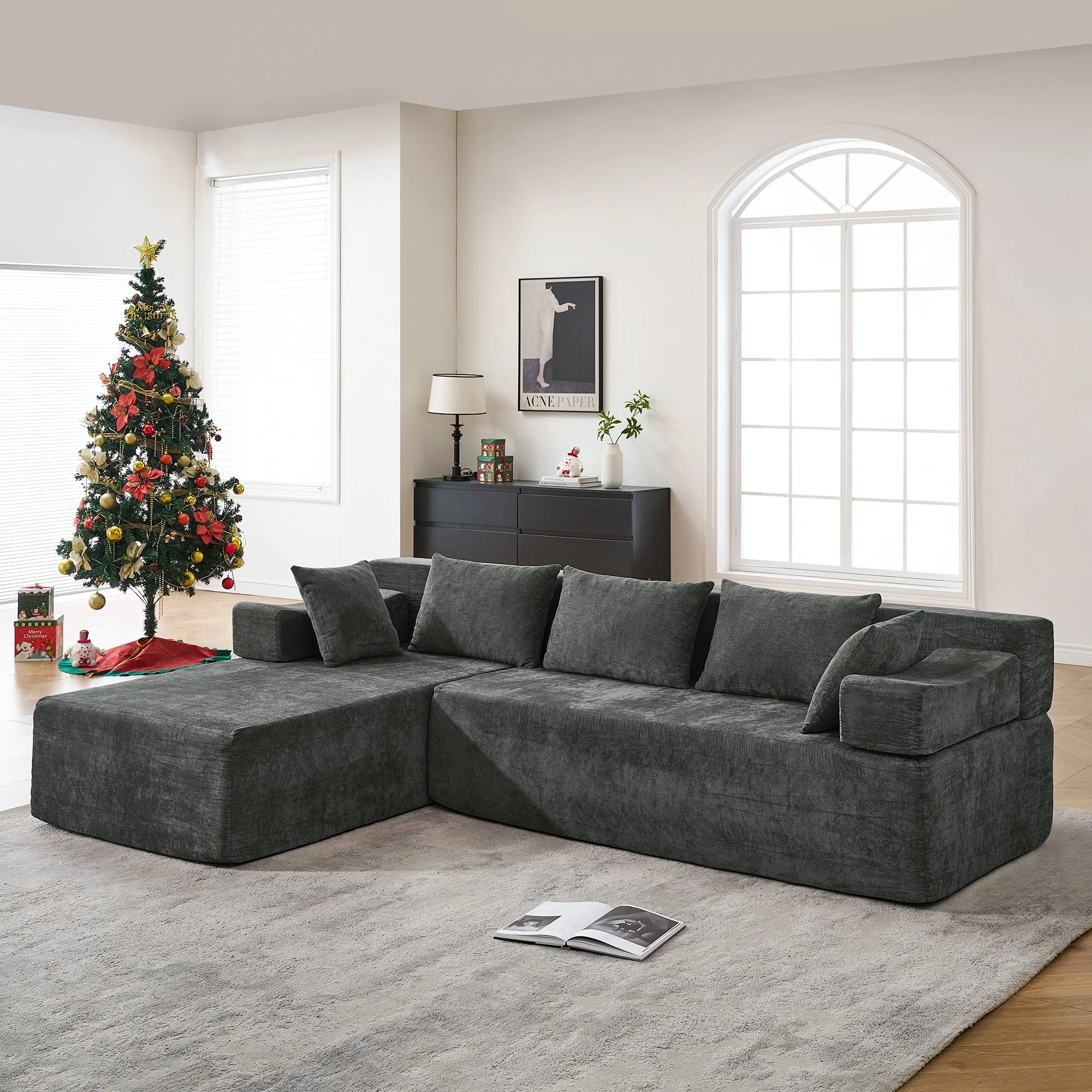 Specialty Behost 105 Modular Sectional Sofa for Living Room L Shaped Cloud Couch Chenille Dark Gray Top-Quality