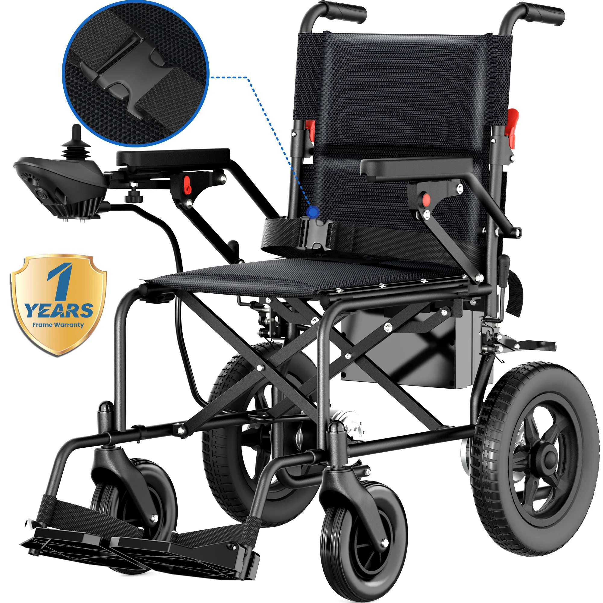 Powerful SACVON Foldable Electric Wheelchair for Seniors All Terrain Motorized Wheelchair for Seniors with Detachable Battery Airline Pure