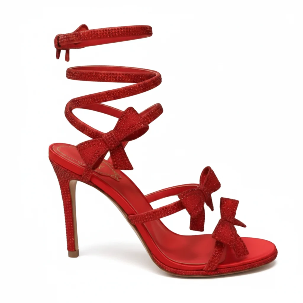 High-Quality Women’s Rhinestone Mesh Bowknot Snake Coiled Gladiator Stiletto Sandals 3.7in Superior