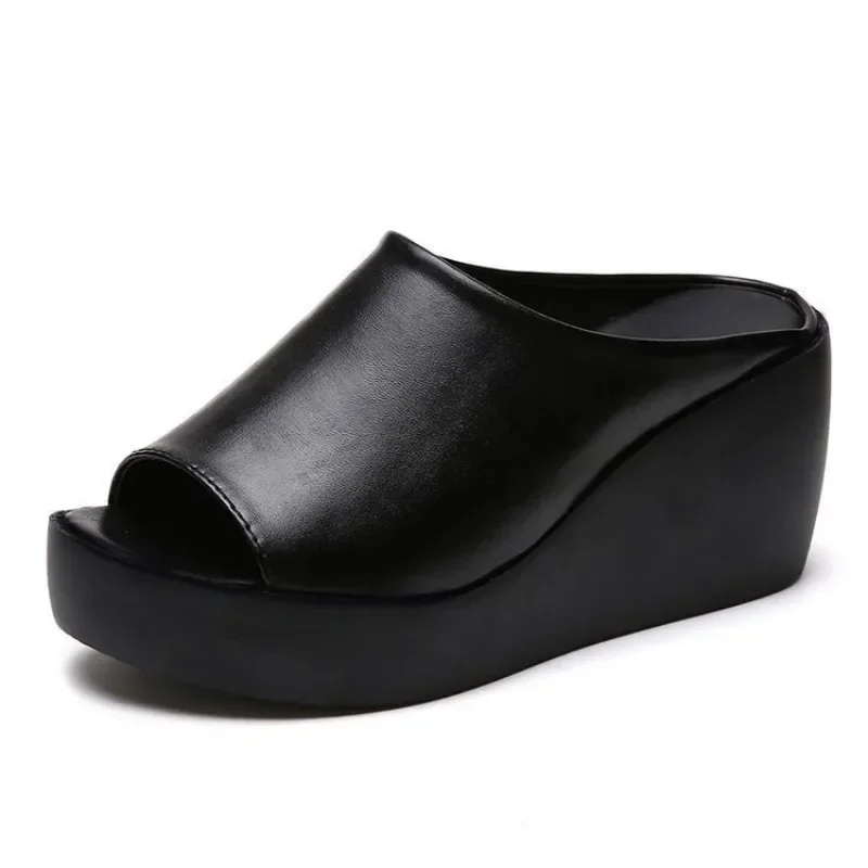 Expertly Made Women’s Peep Toe Wedge Sandals Platform Slip On Mules Pure