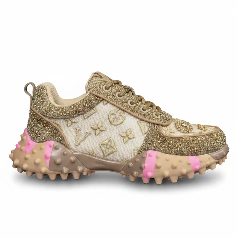 Fine Crafted Women’s Rhinestone Platform Sneakers Lace-Up Casual Skateboard Shoes Convenient
