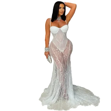 Trusted Women’s Sexy Lace Spaghetti Strap Mermaid Maxi Dress Original Design